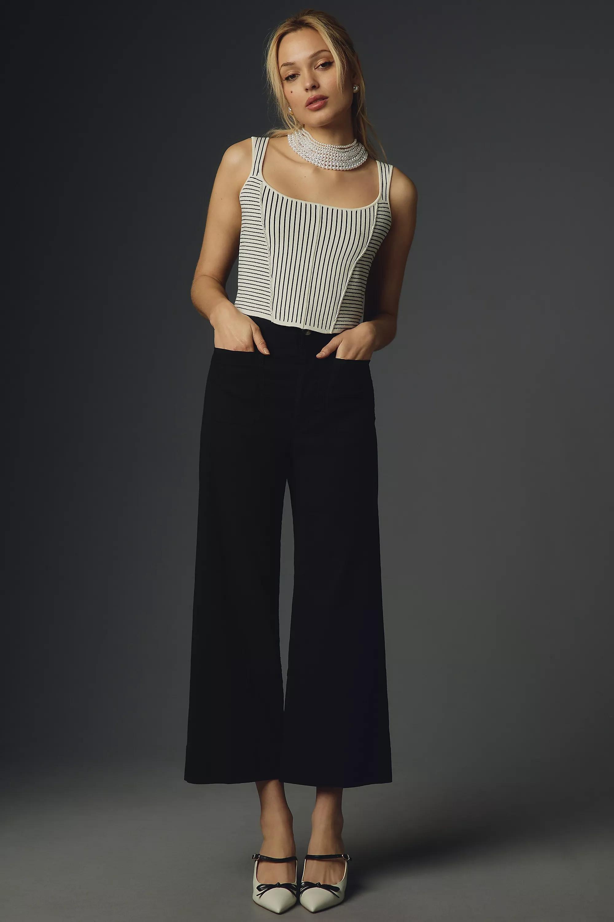 Anthropologie Plain Casual Cropped Trousers, Black, , medium
