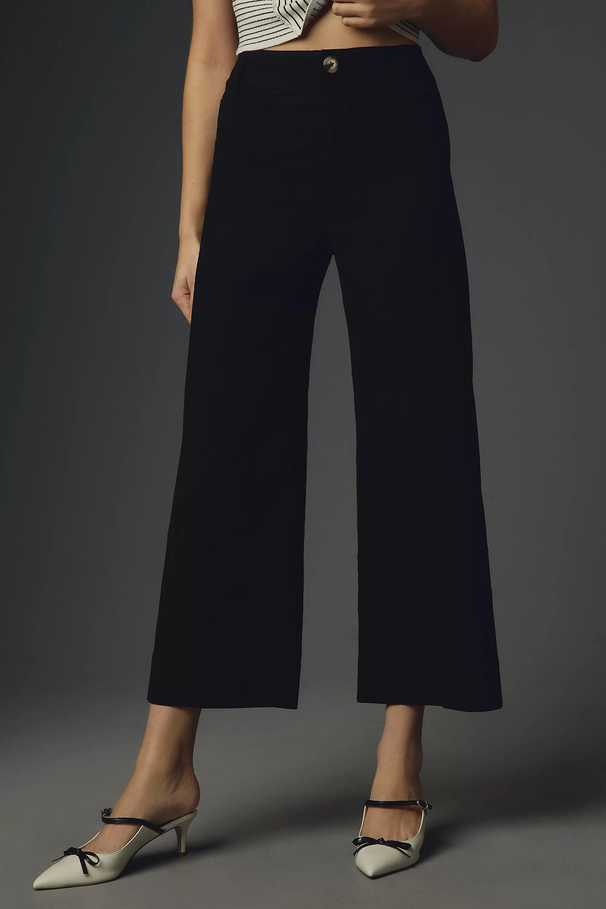 Anthropologie Plain Casual Cropped Trousers, Black, , large image number 1