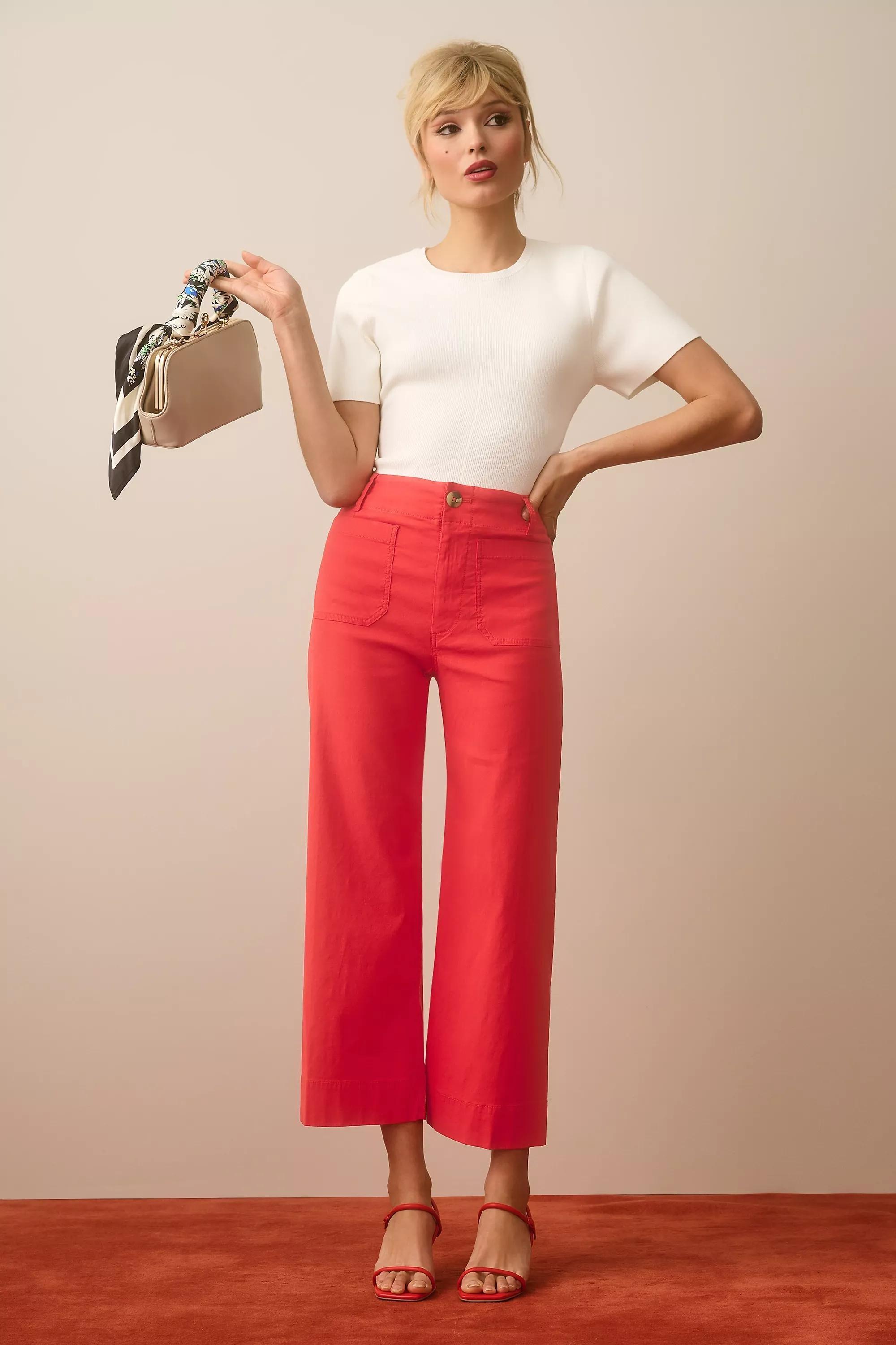 Maeve The Colette Cropped Wide-Leg Trousers, Red, , large image number 0