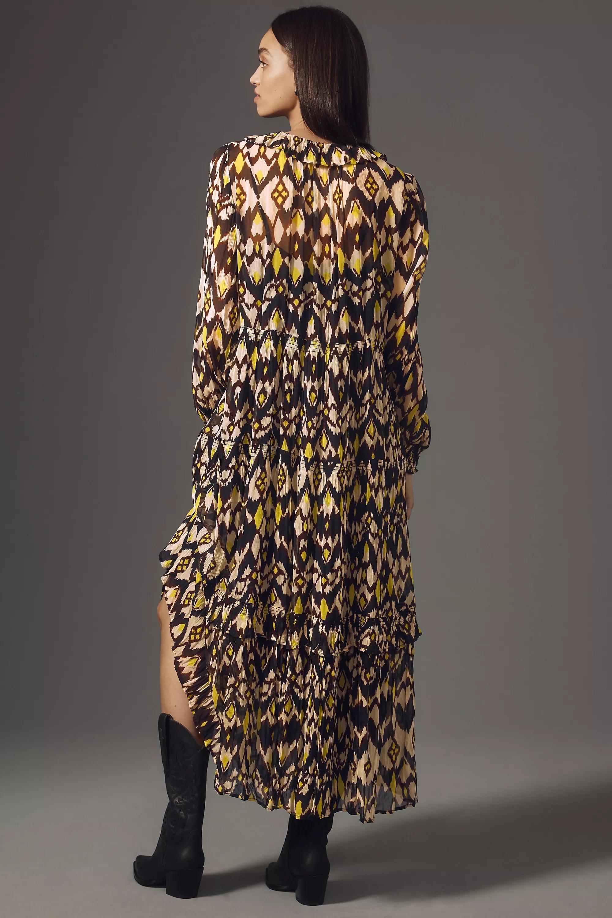 The Marais Printed Chiffon Maxi Dress, Yellow, , large image number 1