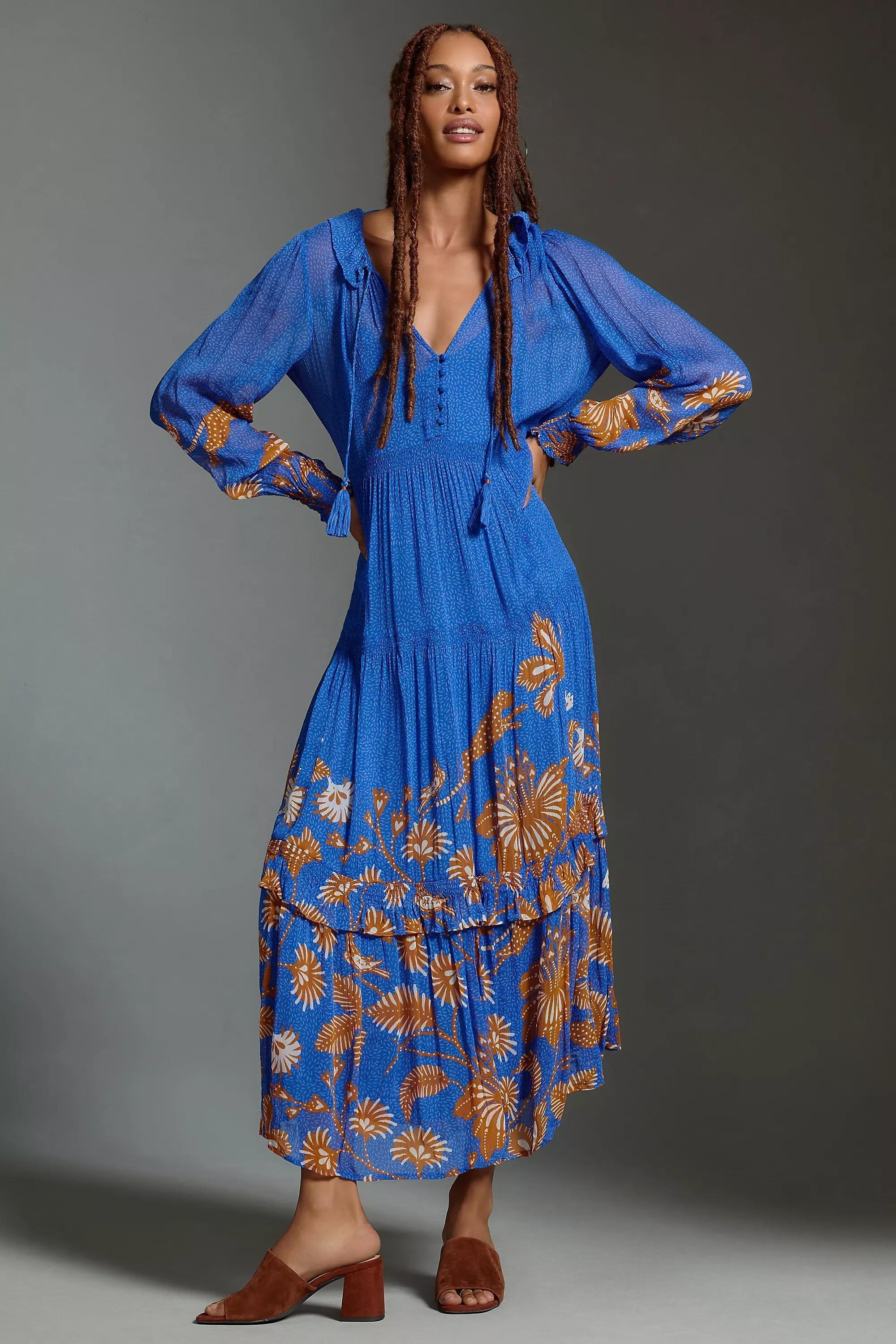 The Marais Printed Chiffon Maxi Dress, Blue, , large image number 0