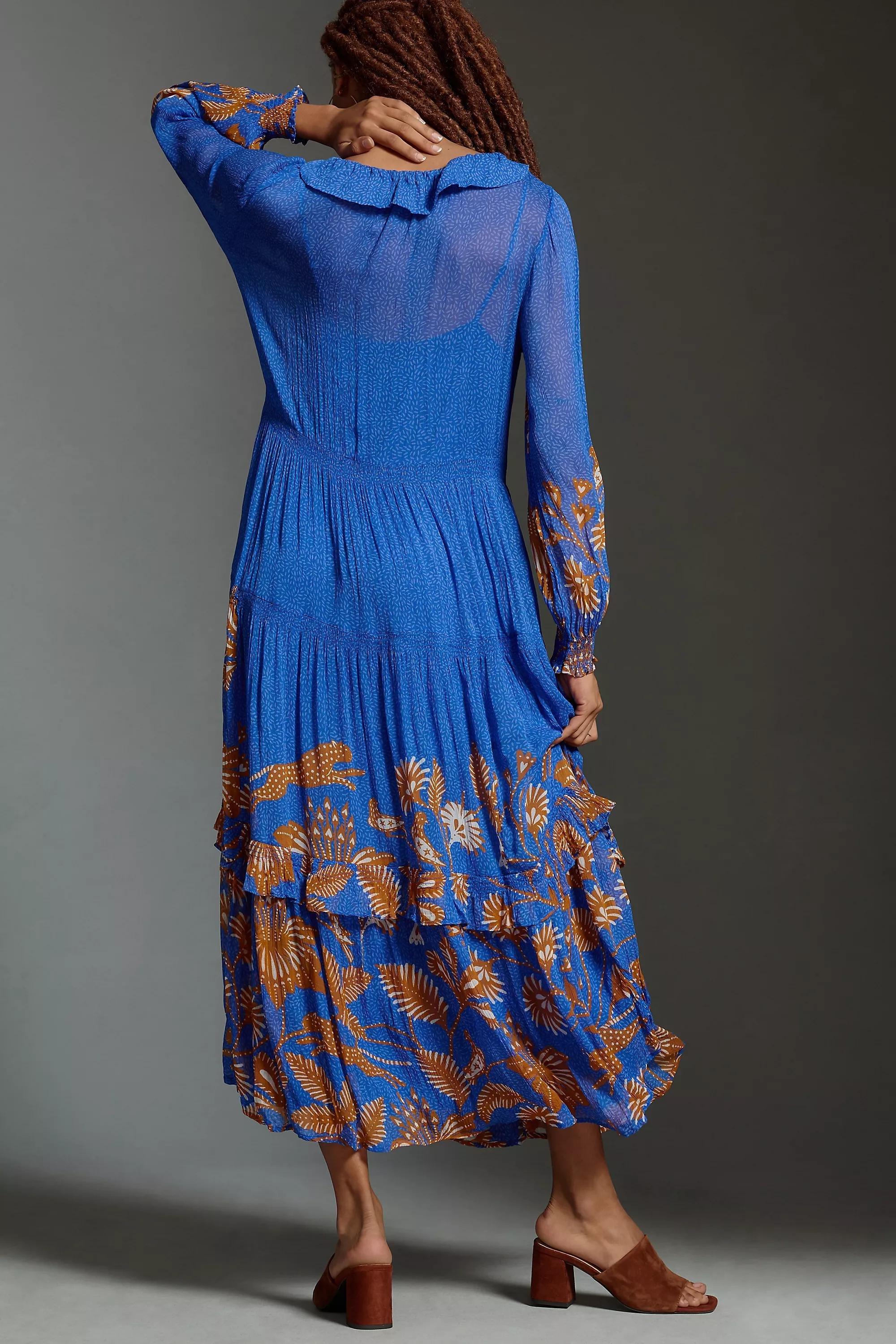 The Marais Printed Chiffon Maxi Dress, Blue, , large image number 1