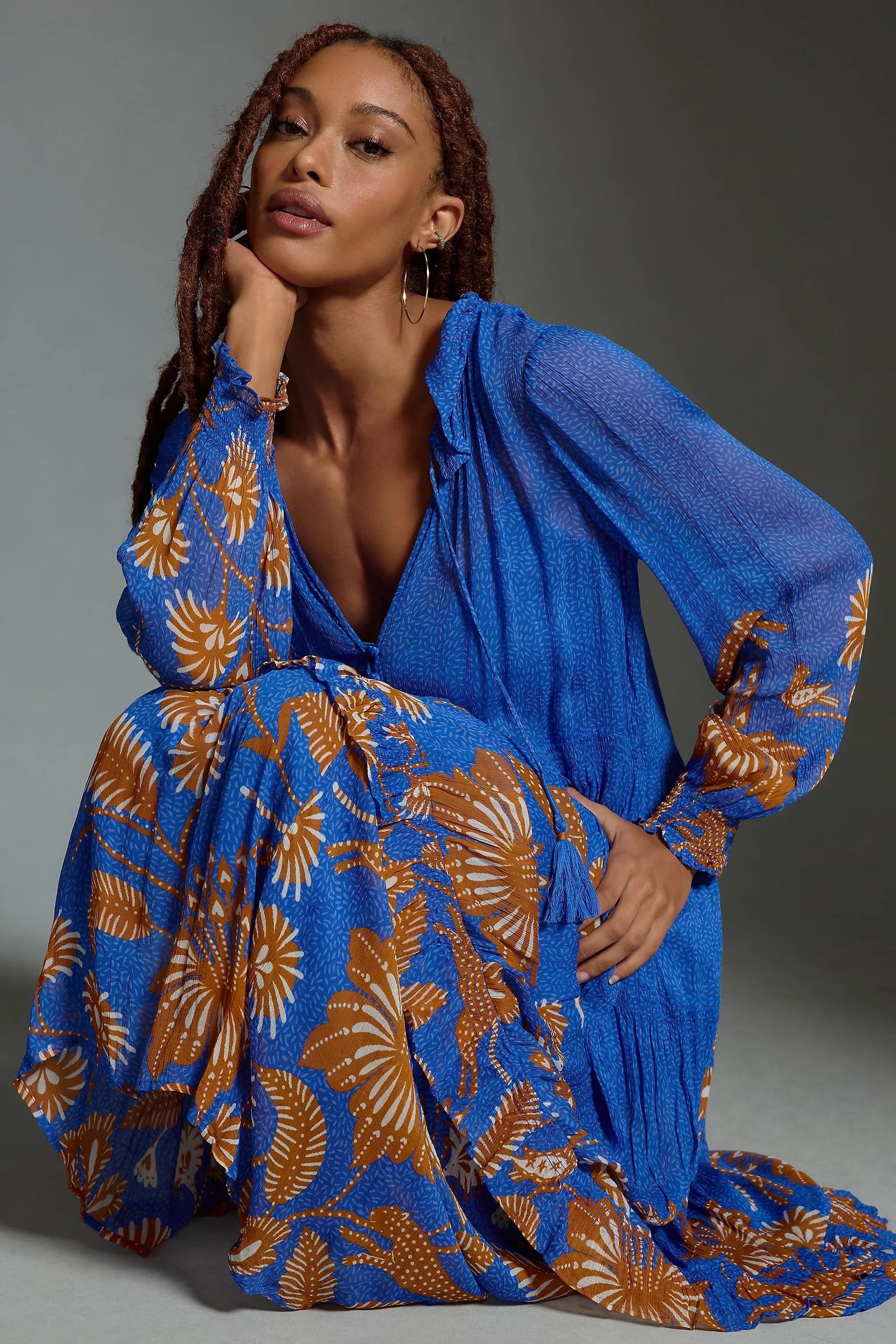 The Marais Printed Chiffon Maxi Dress, Blue, , large image number 2