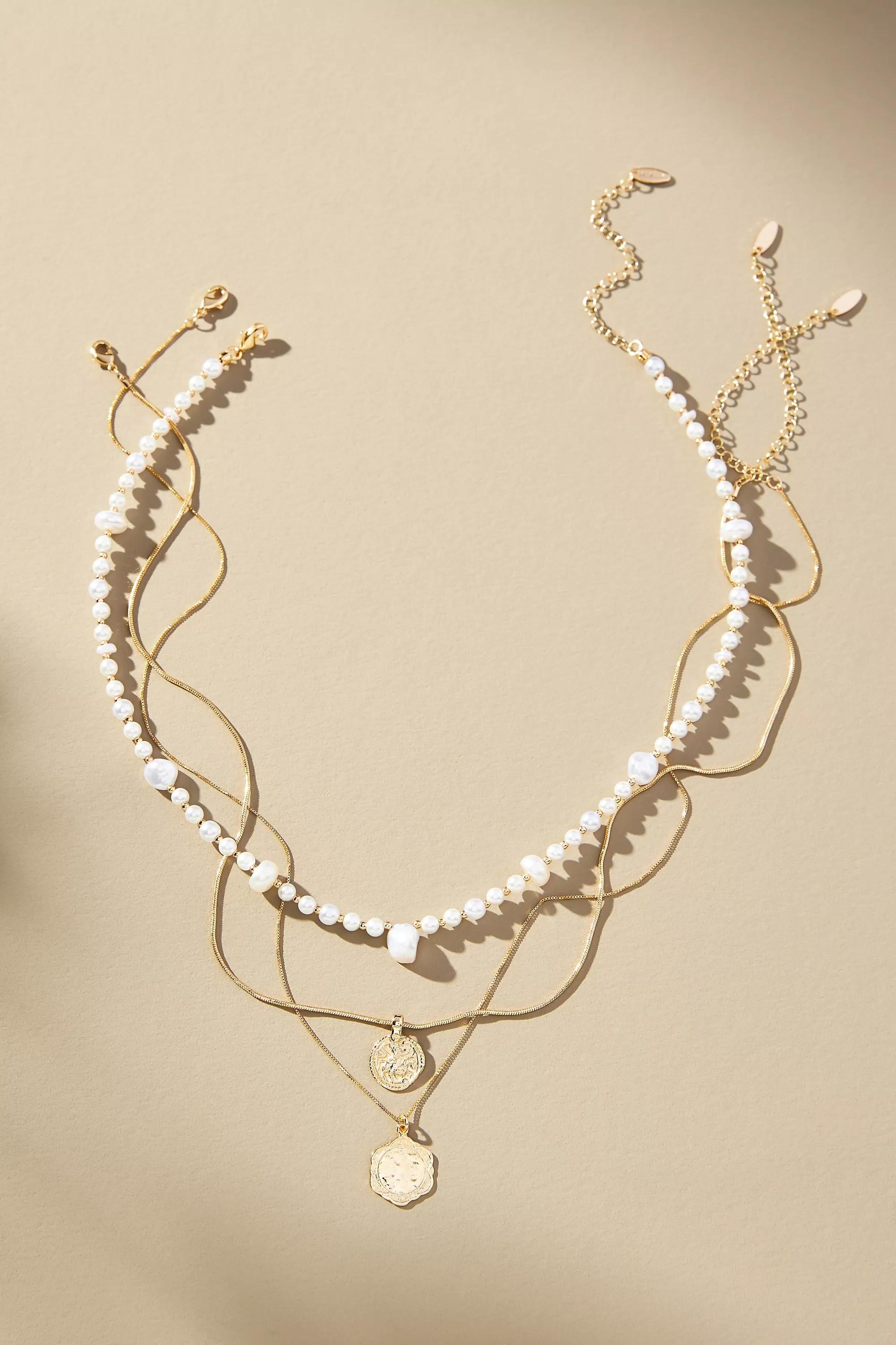 Shades Of Sea Triple-Layer Necklace, White, , medium