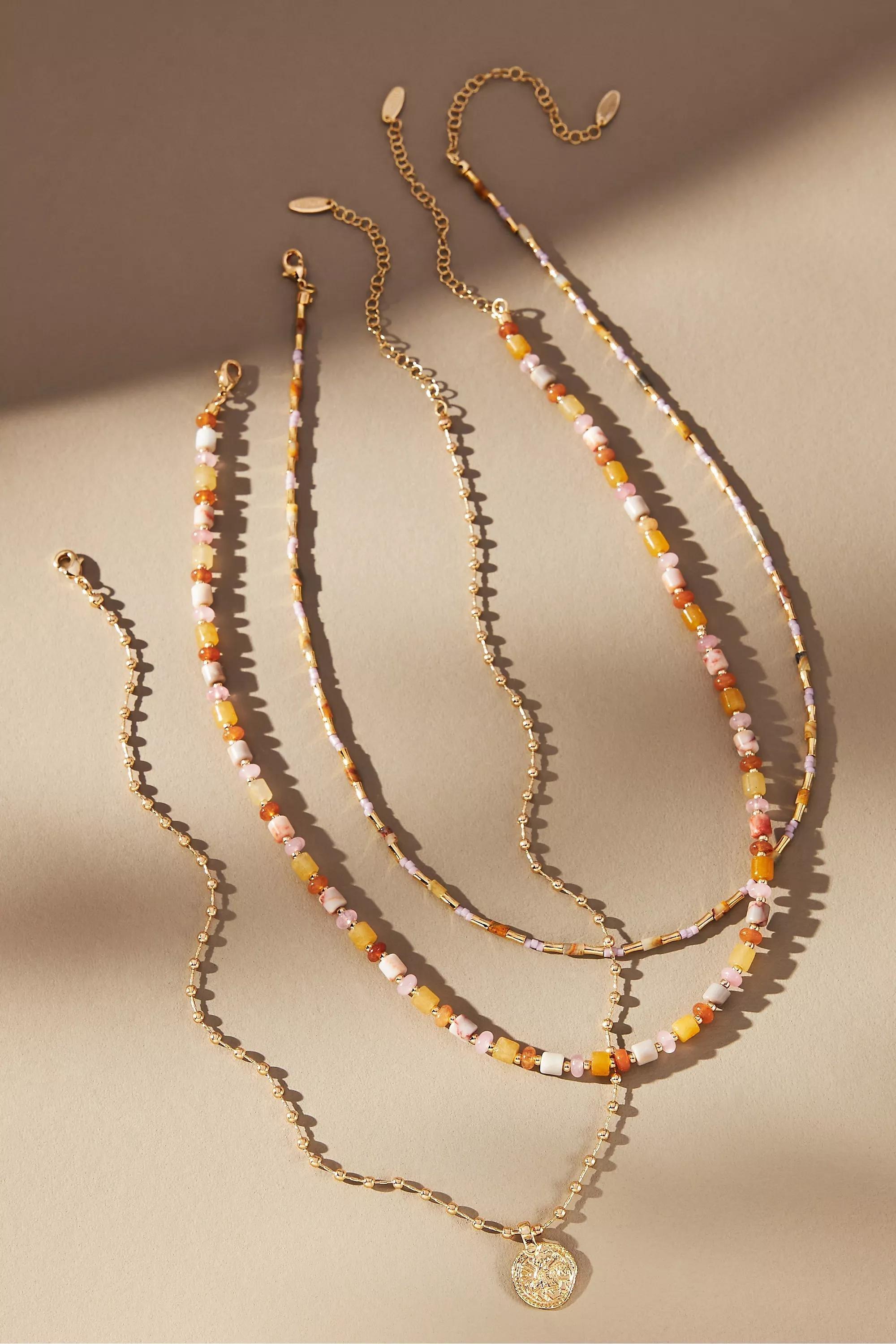 Anthropologie Multi-Chain Necklace, PEACH, A501_0067, large image number 1