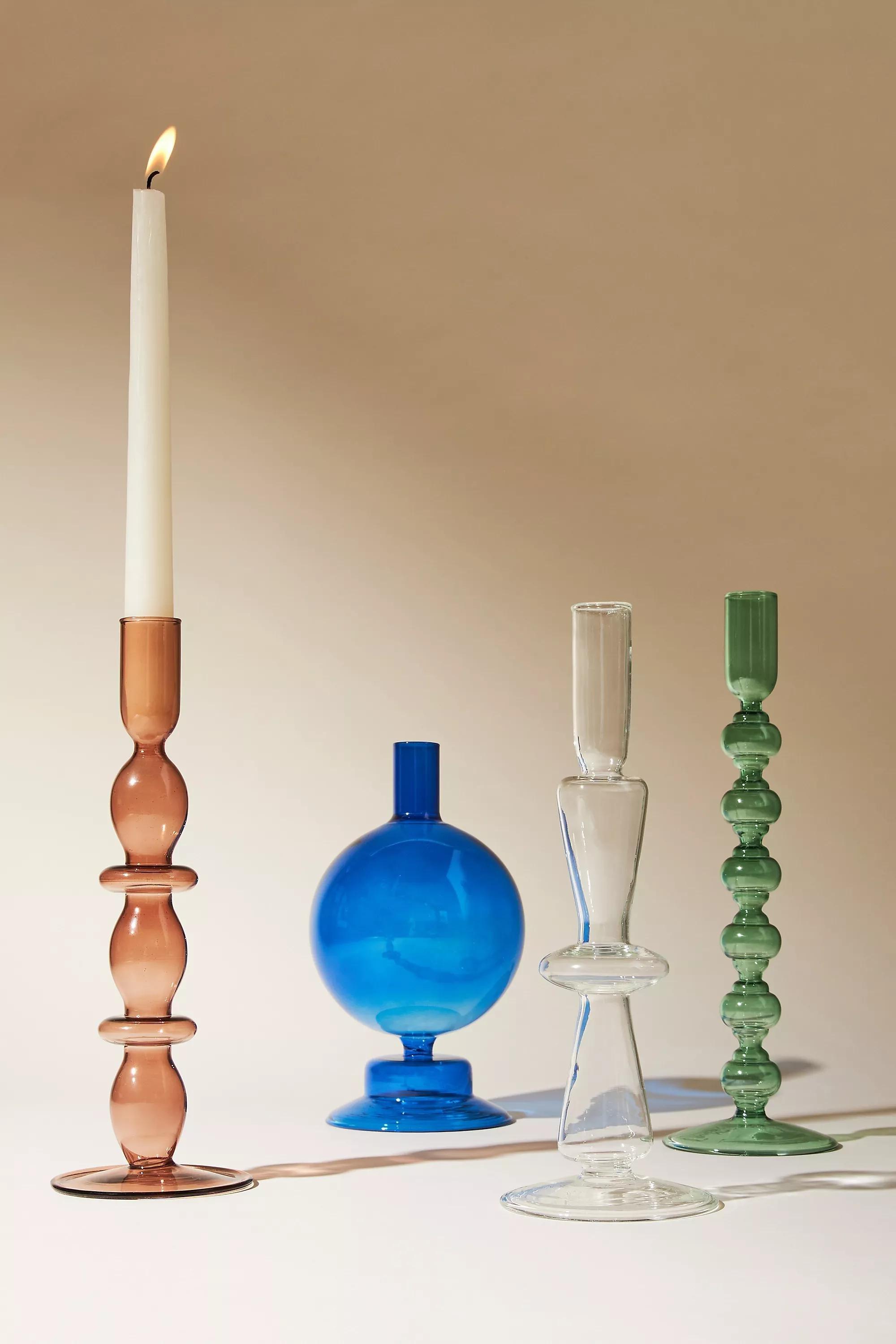 Anthropologie - Glass Candleholder Chase, Green