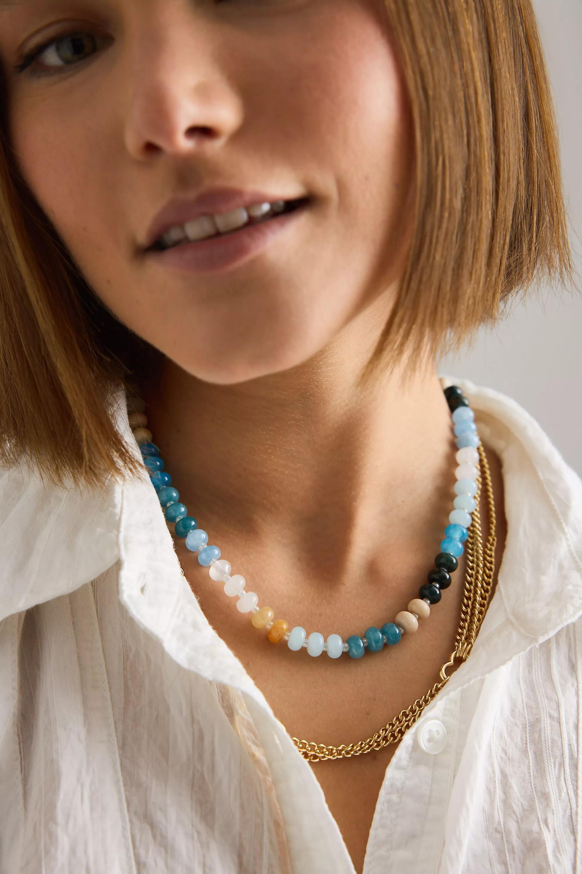 BLUE Rainbow Stone Necklace, A501_0040, medium