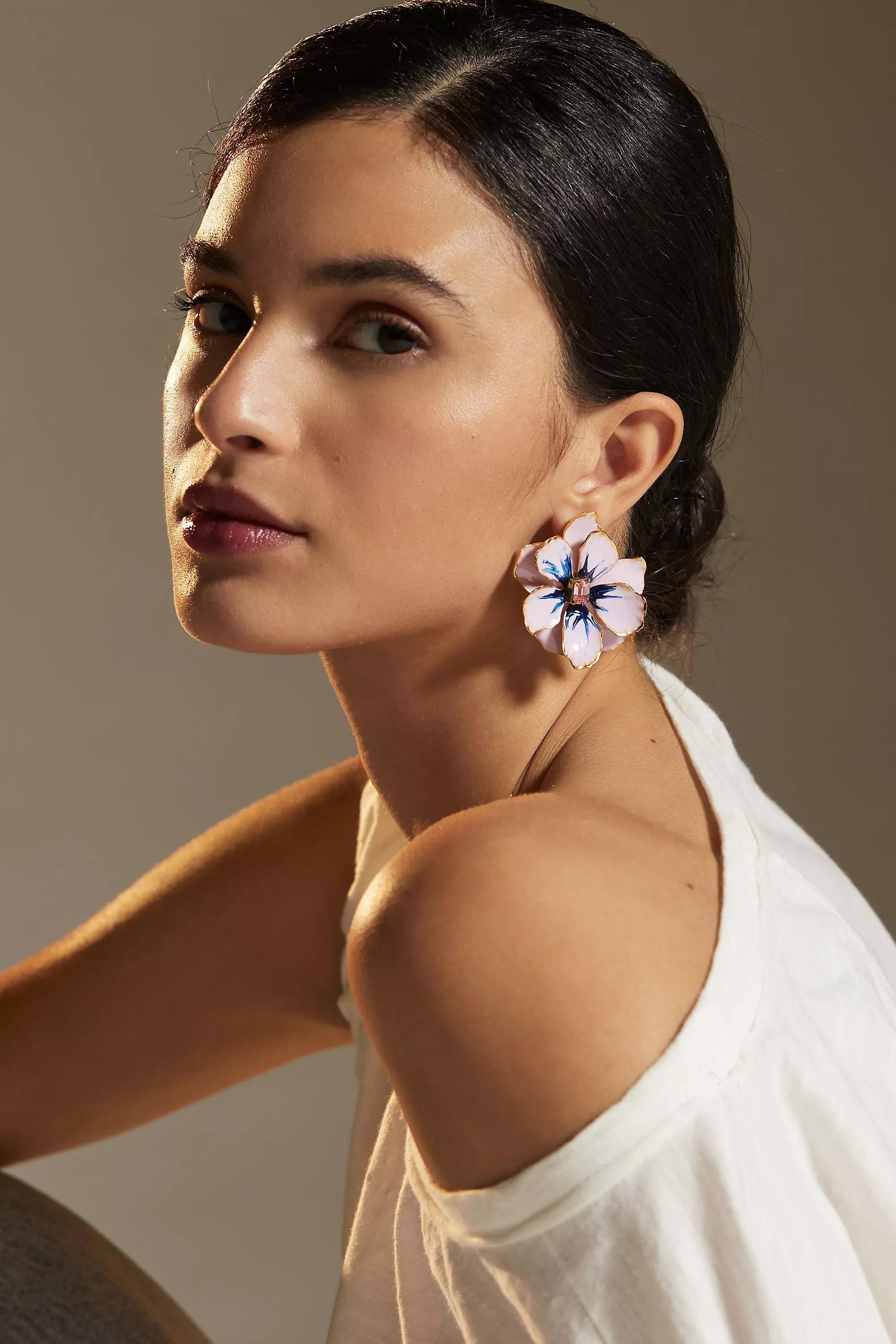 Reef Hand Painted Earrings, Purple, A501_0053, large image number 0