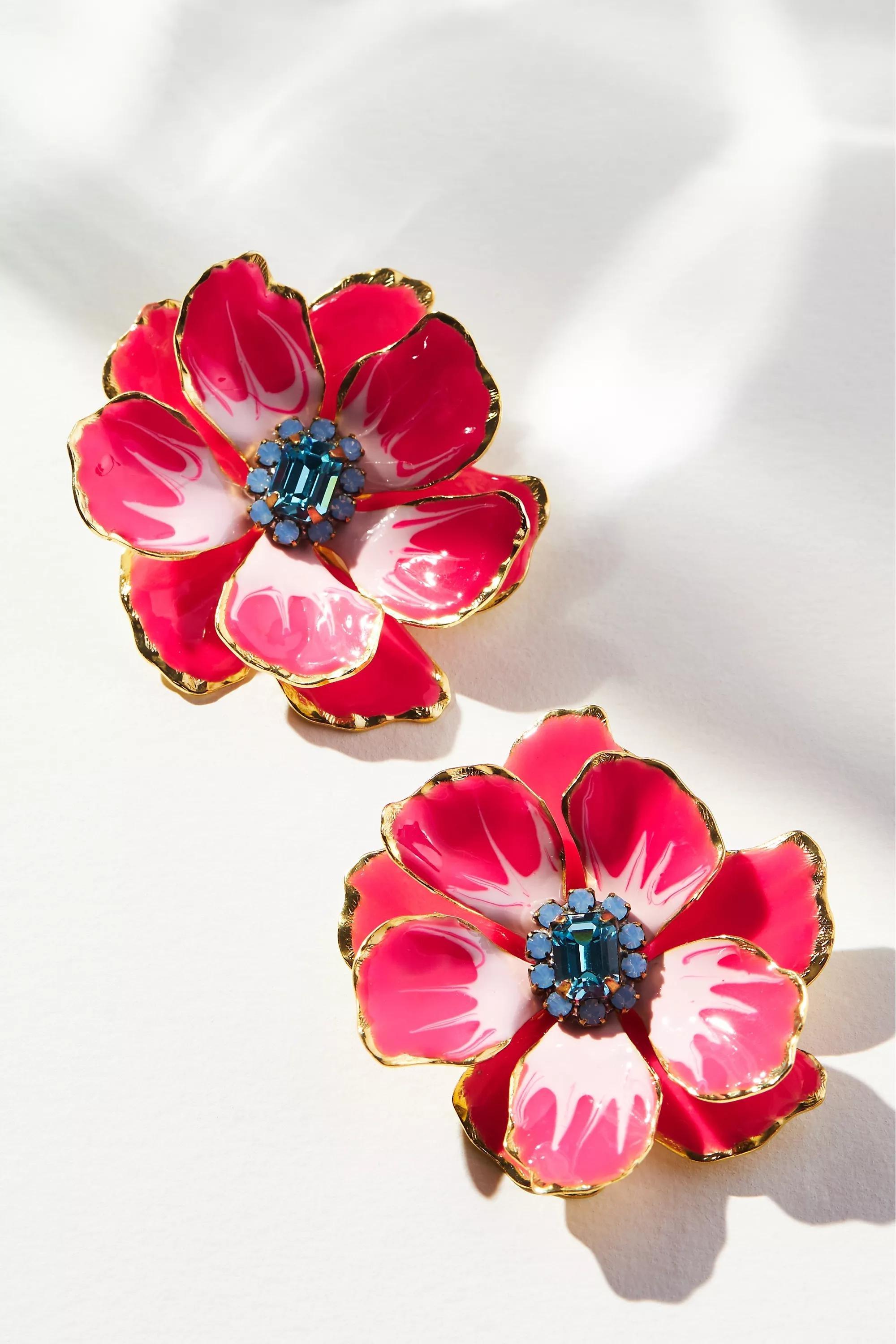 Anthropologie Earrings Floral, Pink, A501_0062, large image number 0