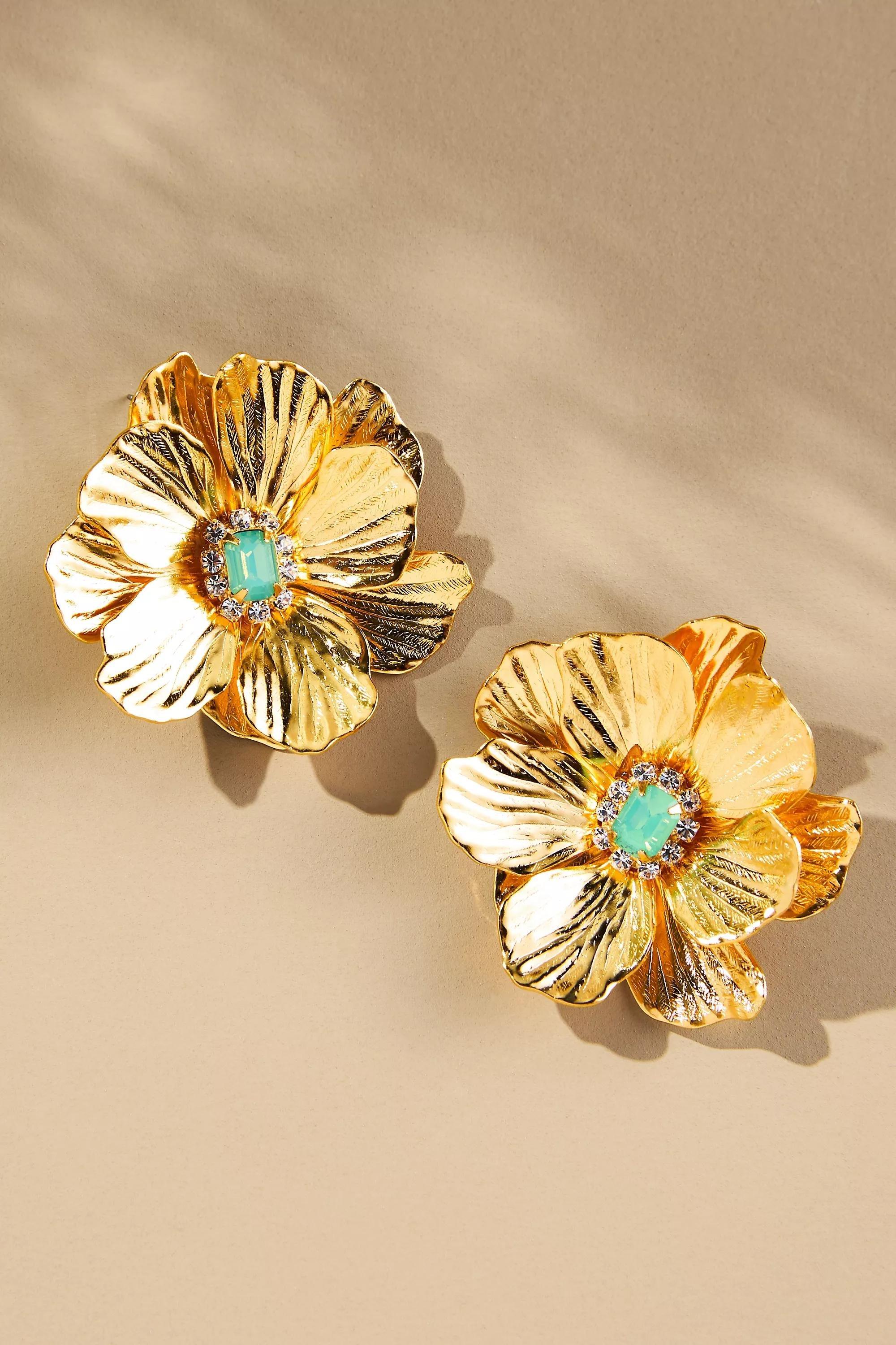 Anthropologie Floral Earrings, Gold, A501_0070, large image number 0