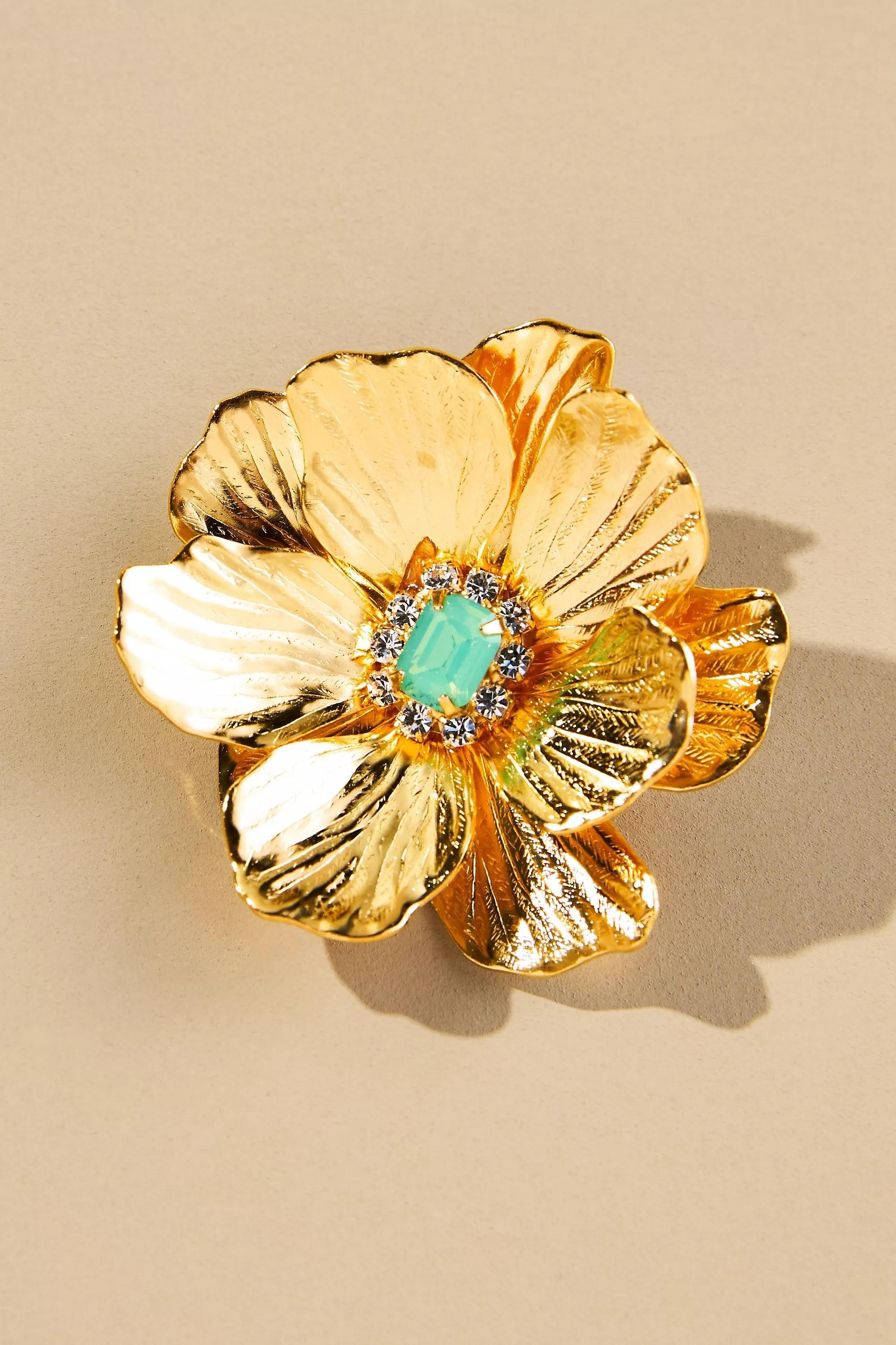 Anthropologie Floral Earrings, Gold, A501_0070, large image number 3