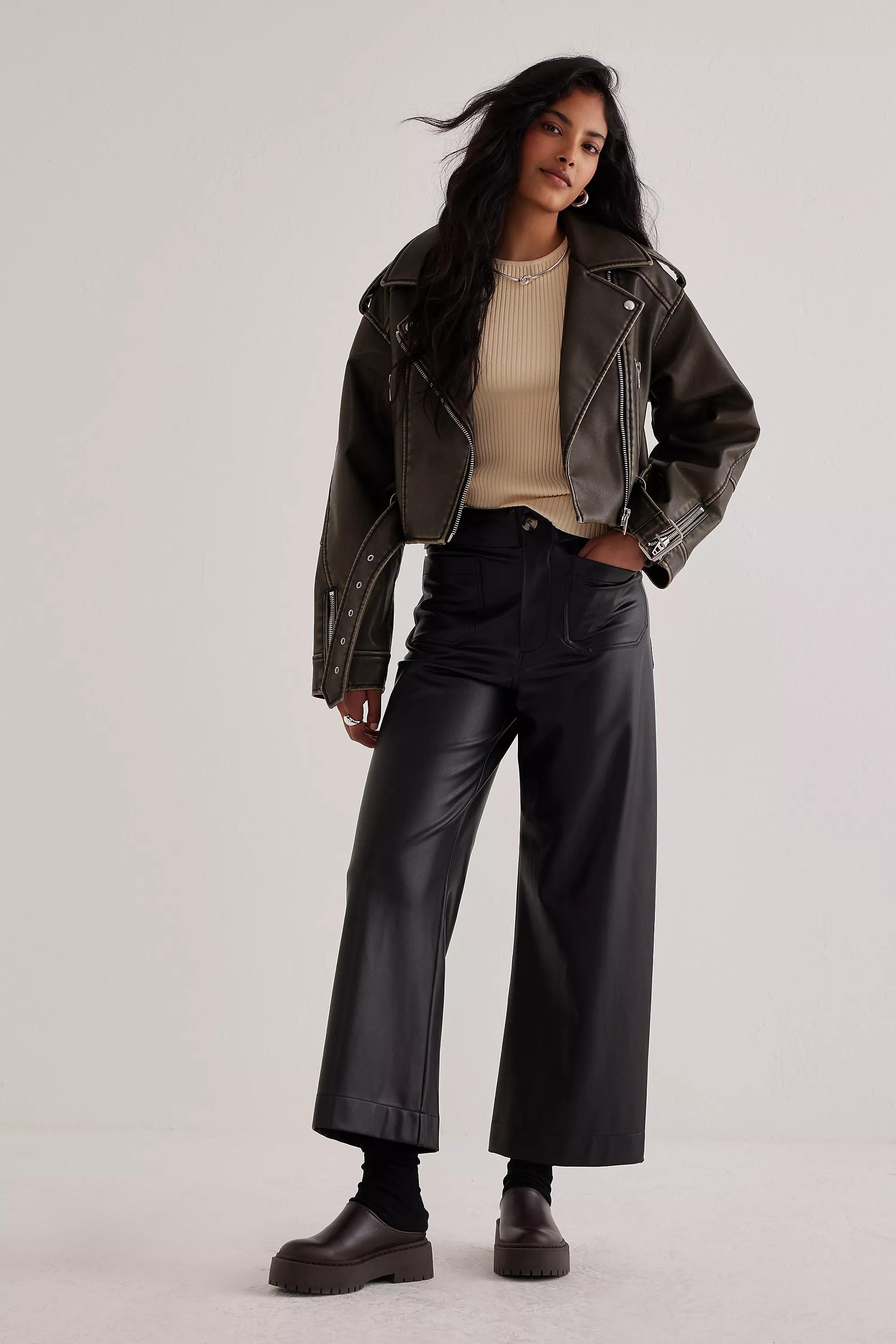 Maeve The Colette Cropped Vegan Leather Trousers, Black, A501_0001, medium