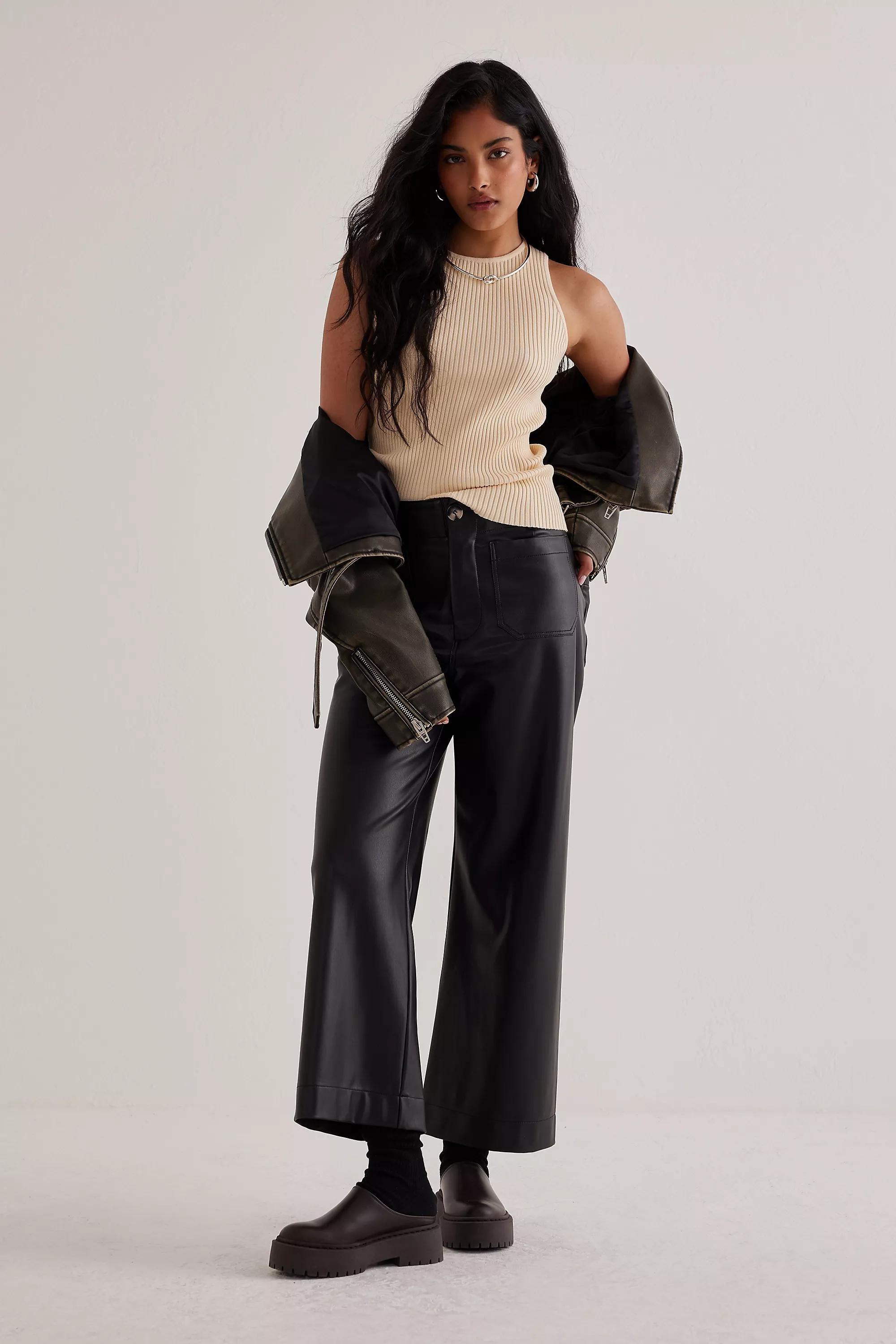 Maeve The Colette Cropped Vegan Leather Trousers, Black, A501_0001, large image number 2