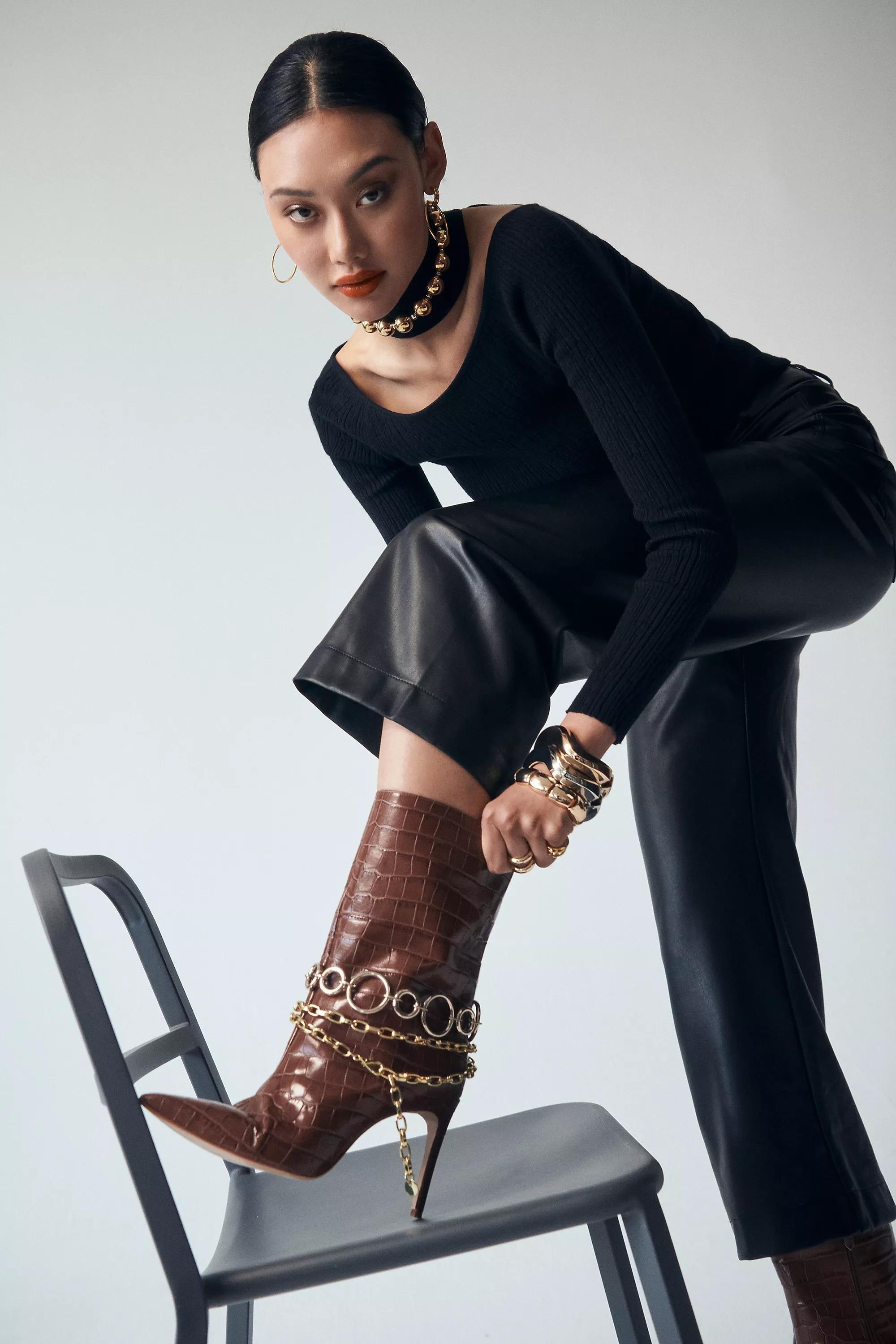 Maeve The Colette Cropped Vegan Leather Trousers, Black, , large image number 3