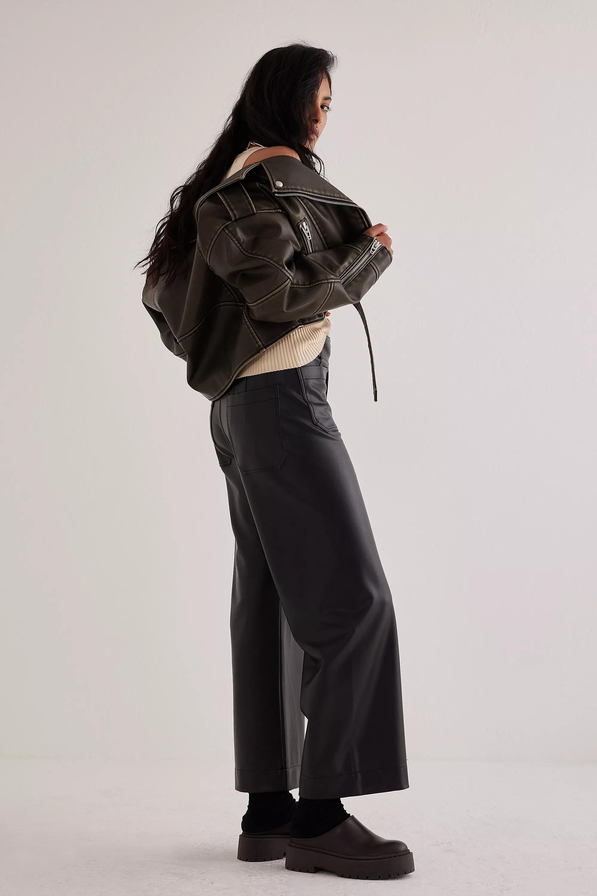 Maeve The Colette Cropped Vegan Leather Trousers, Black, A501_0001, large image number 3