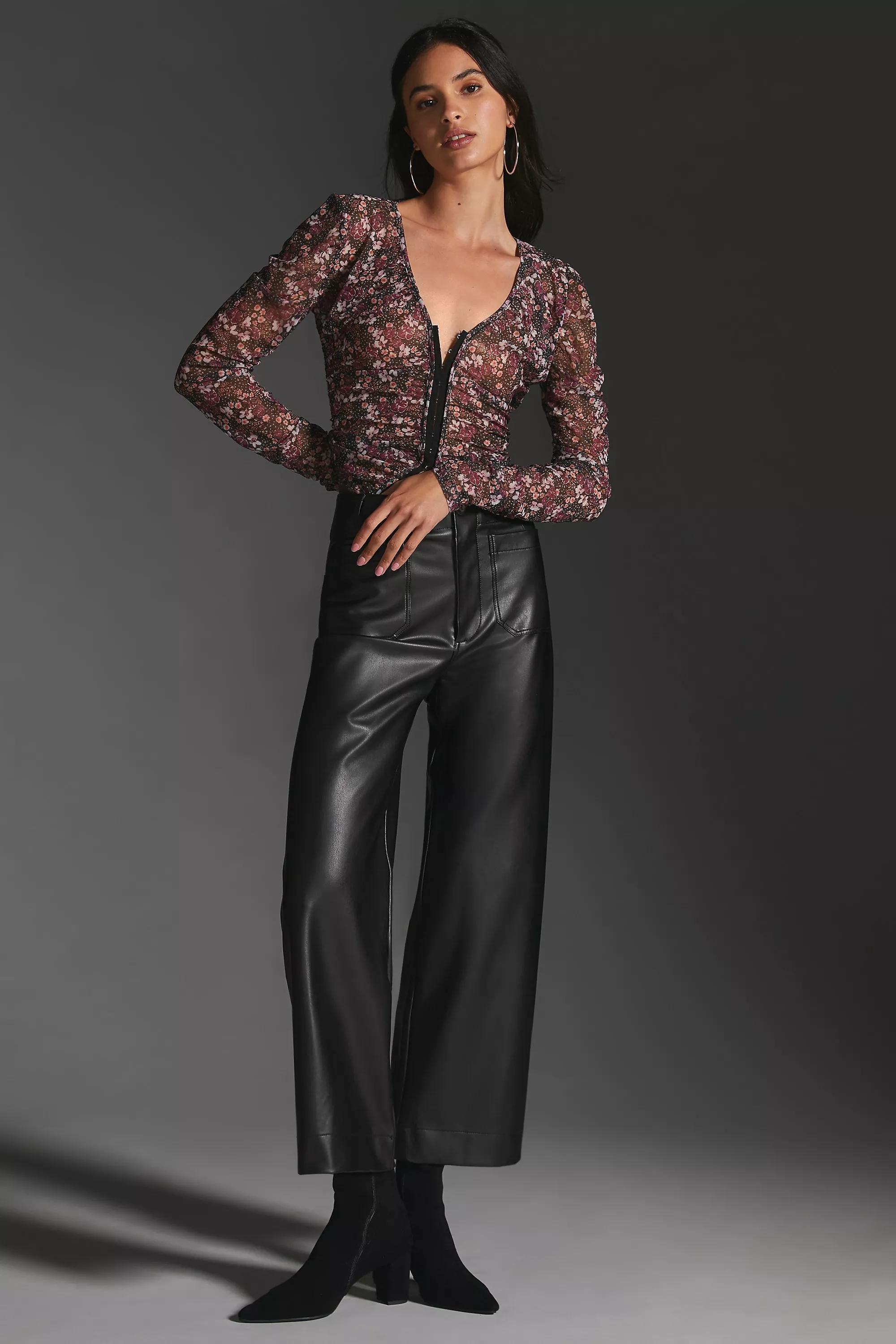 Maeve The Colette Cropped Vegan Leather Trousers, Black, , large image number 4