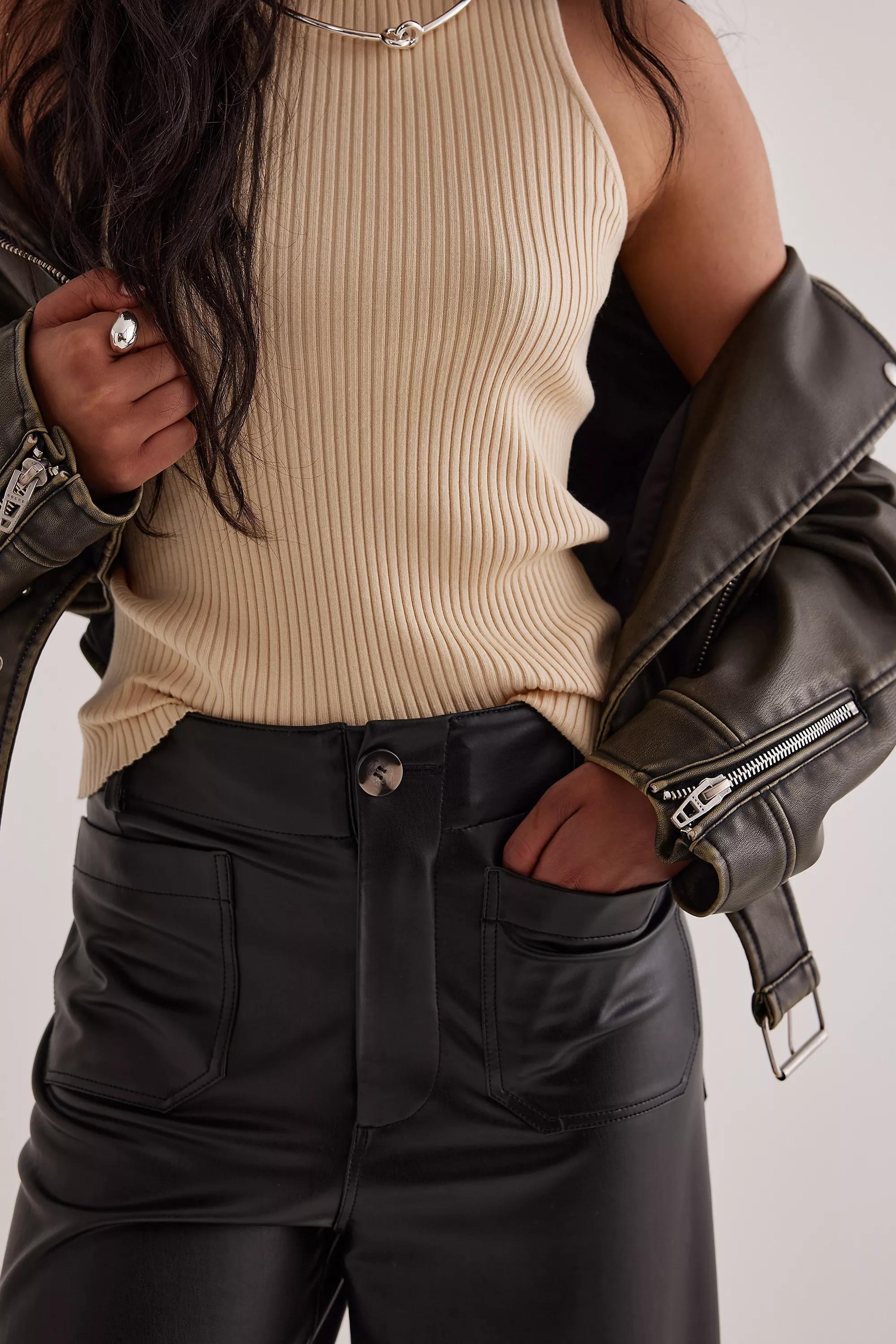 Maeve The Colette Cropped Vegan Leather Trousers, Black, A501_0001, large image number 4