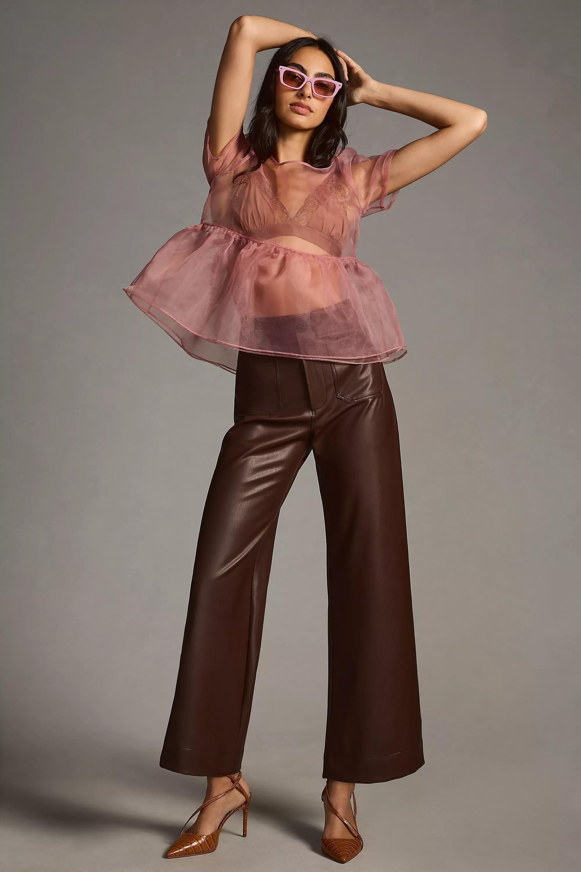 Maeve The Colette Cropped Vegan Leather Trousers, Brown, , large image number 0