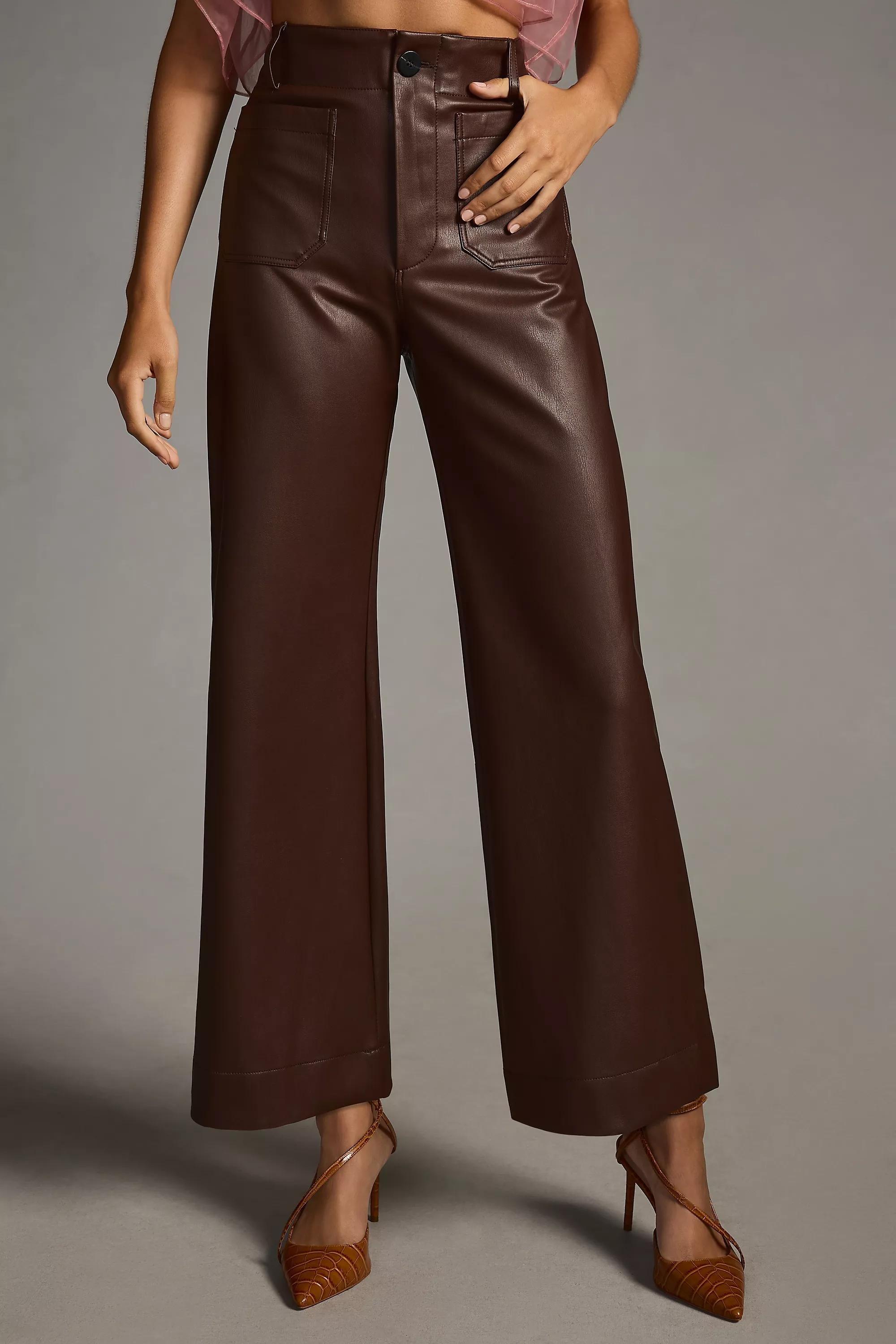 Maeve The Colette Cropped Vegan Leather Trousers, Brown, , large image number 1