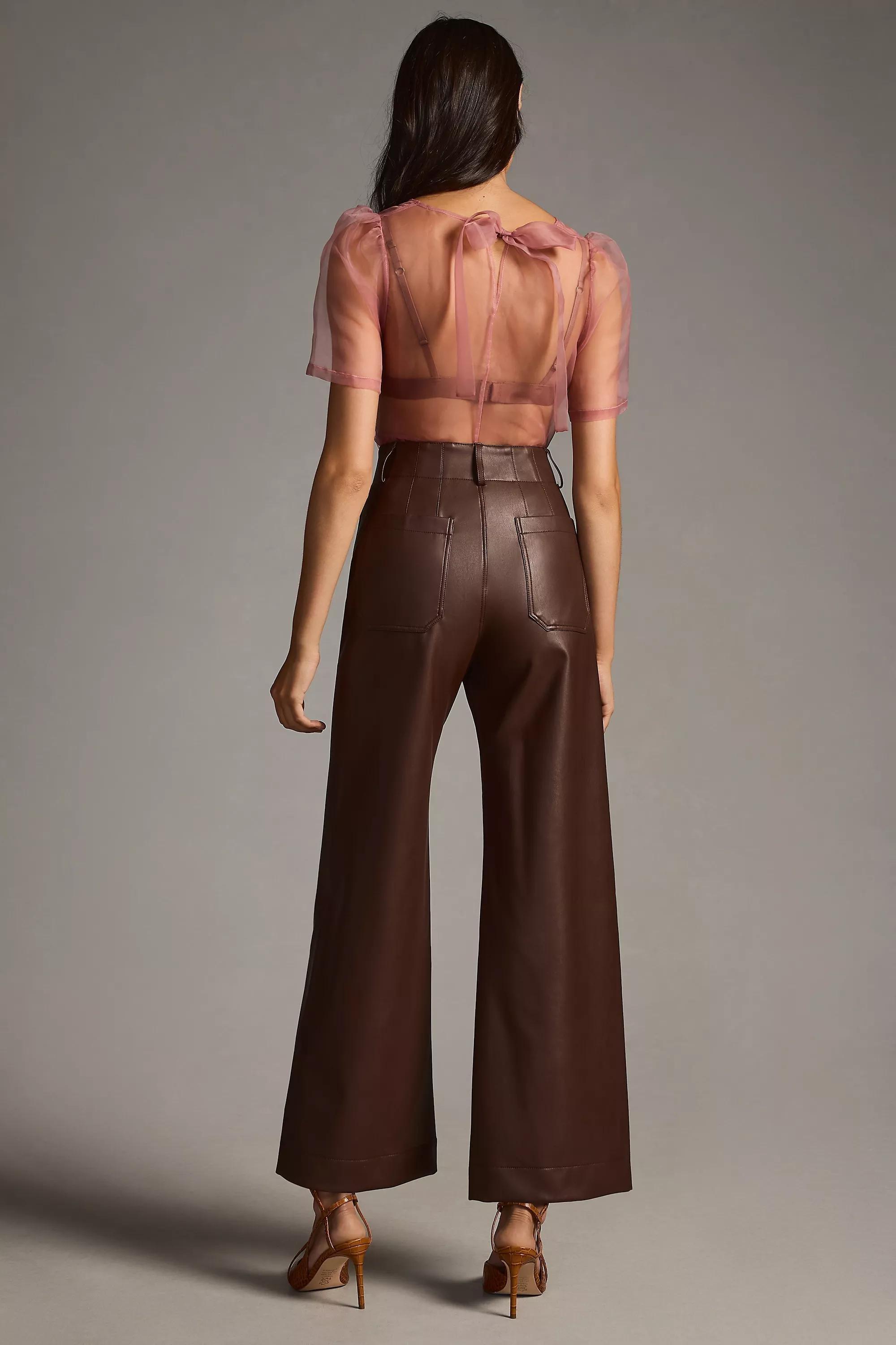 Maeve The Colette Cropped Vegan Leather Trousers, Brown, , large image number 2