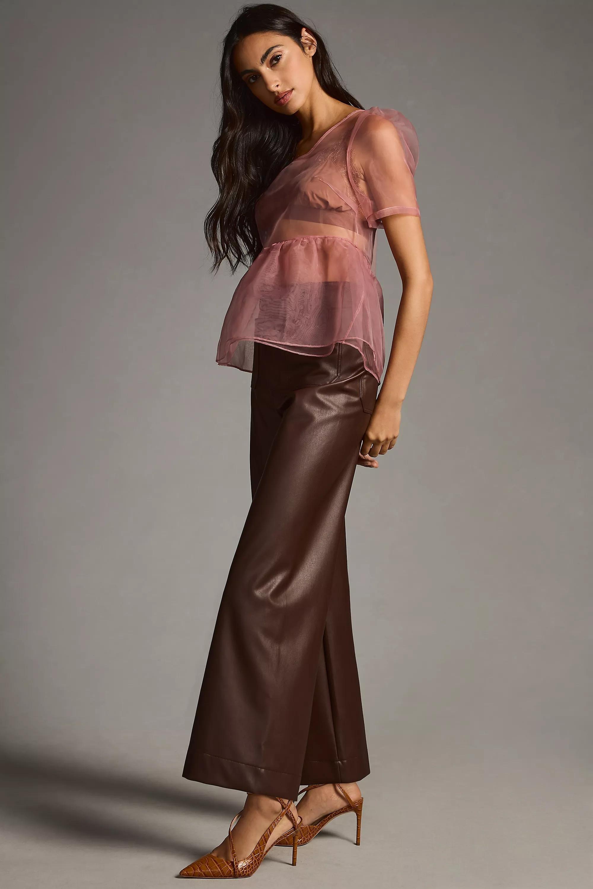 Maeve The Colette Cropped Vegan Leather Trousers, Brown, , large image number 3