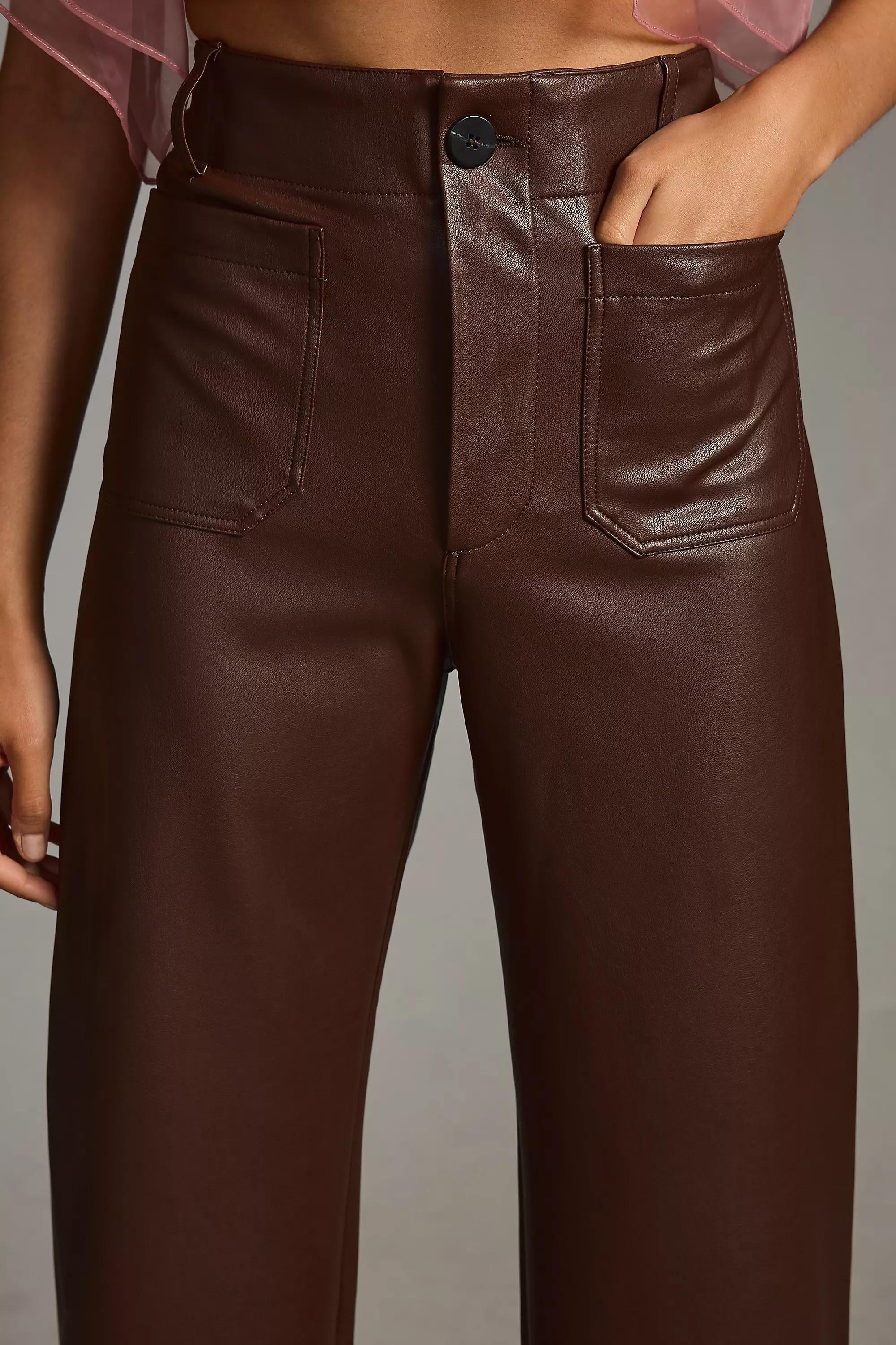 Maeve The Colette Cropped Vegan Leather Trousers, Brown, , large image number 4