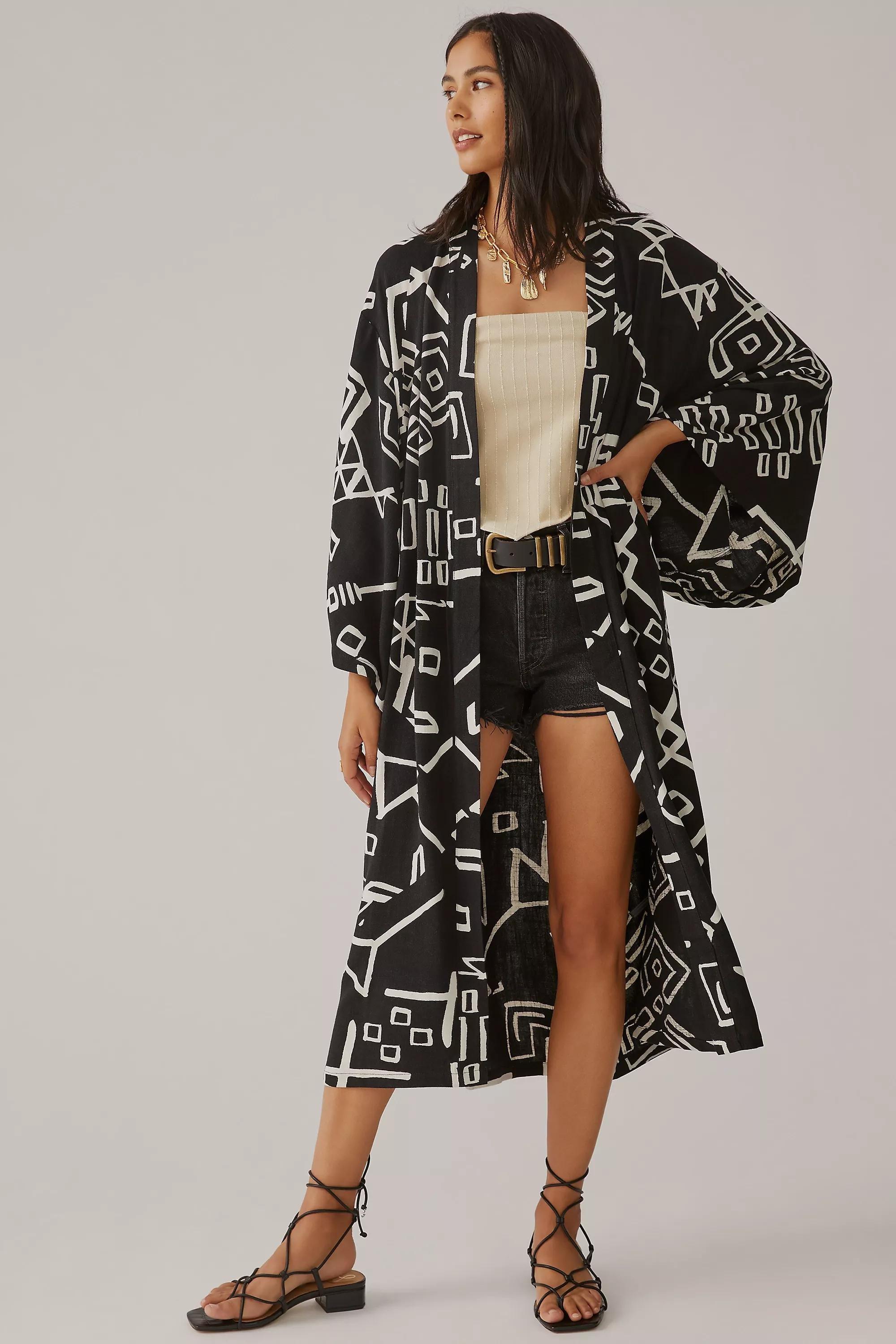 Graphic Kimono, Black, A501_0001, large image number 0