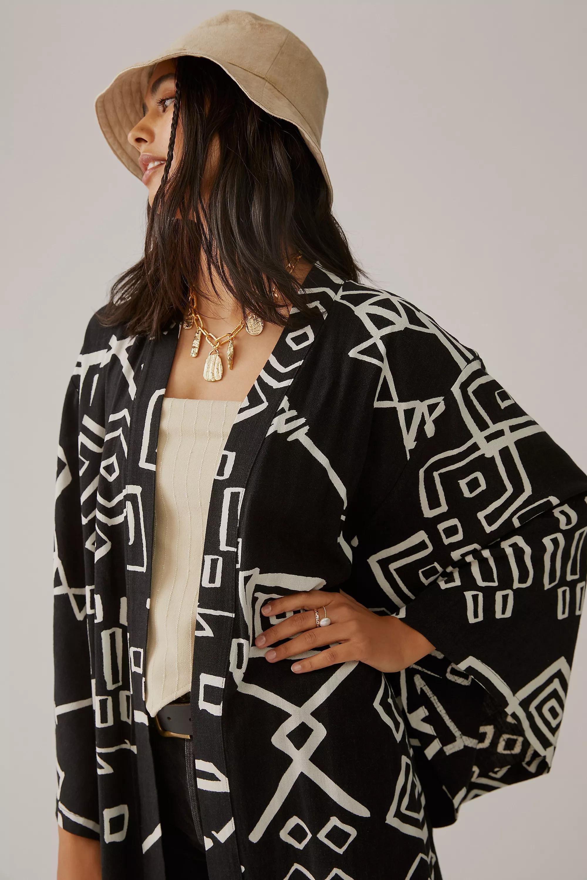 Graphic Kimono, Black, A501_0001, large image number 1
