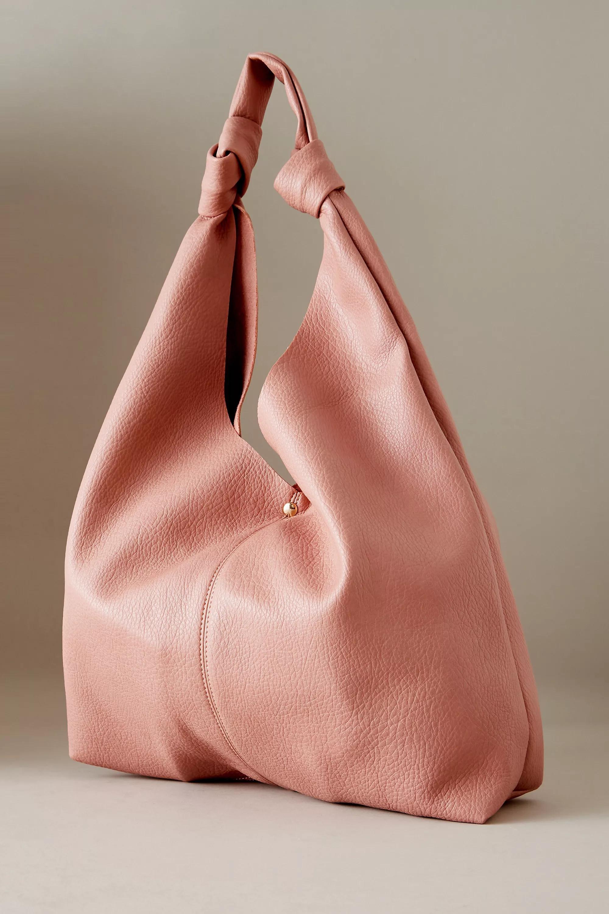 PINK Knotted Slouchy Faux Leather Bag, A501_0066, large image number 4