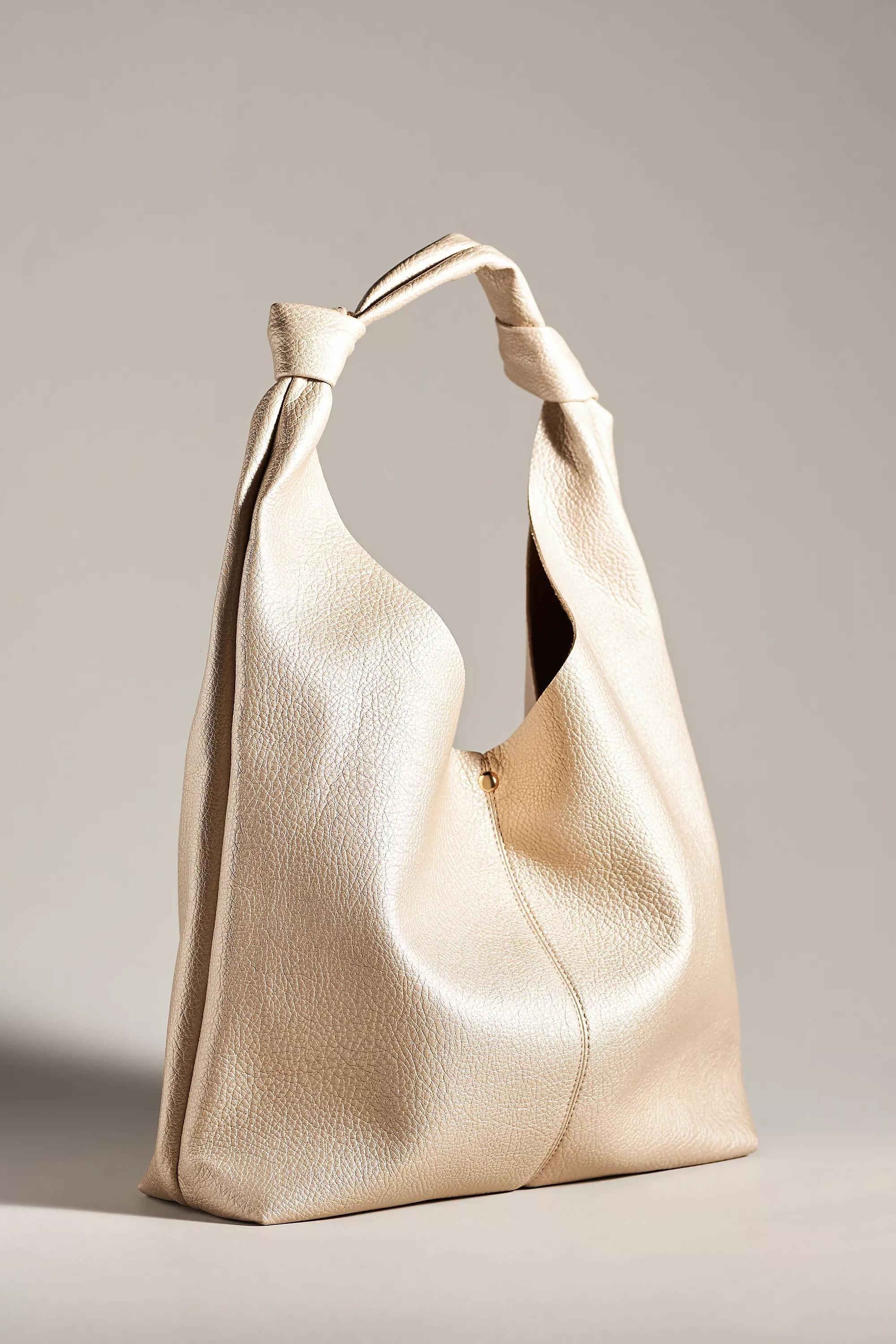 Knotted Slouchy Faux Leather Bag, Gold, A501_0070, large image number 1