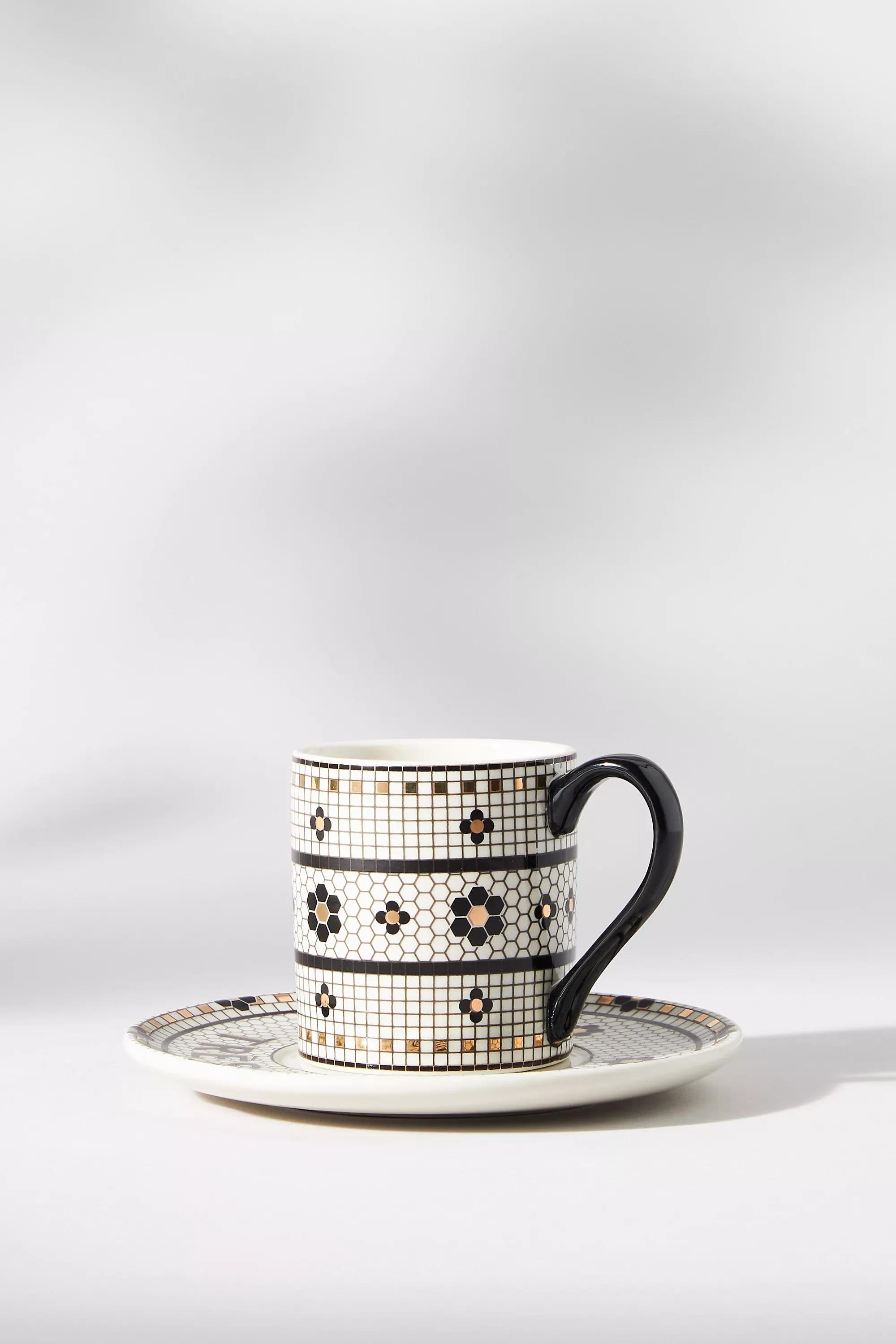 Bistro Tile Espresso Cup And Saucer, White, A501_0000, large image number 1