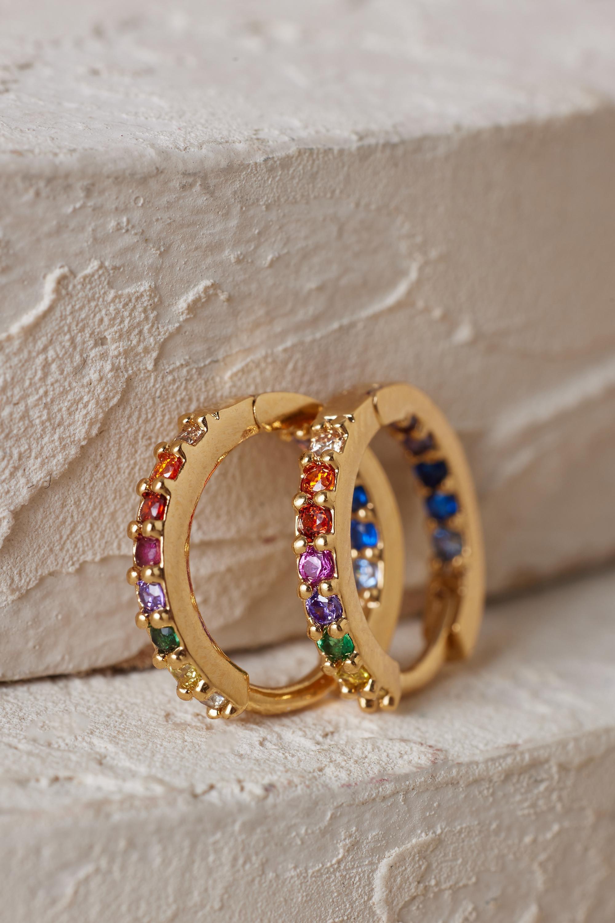 Jewelled Huggie Hoop Earrings, Gold, A501_0070, large image number 0