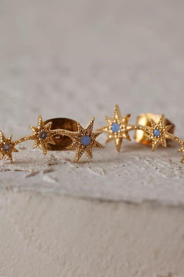 Star Crawler Earrings, Blue, Blue, large image number 1
