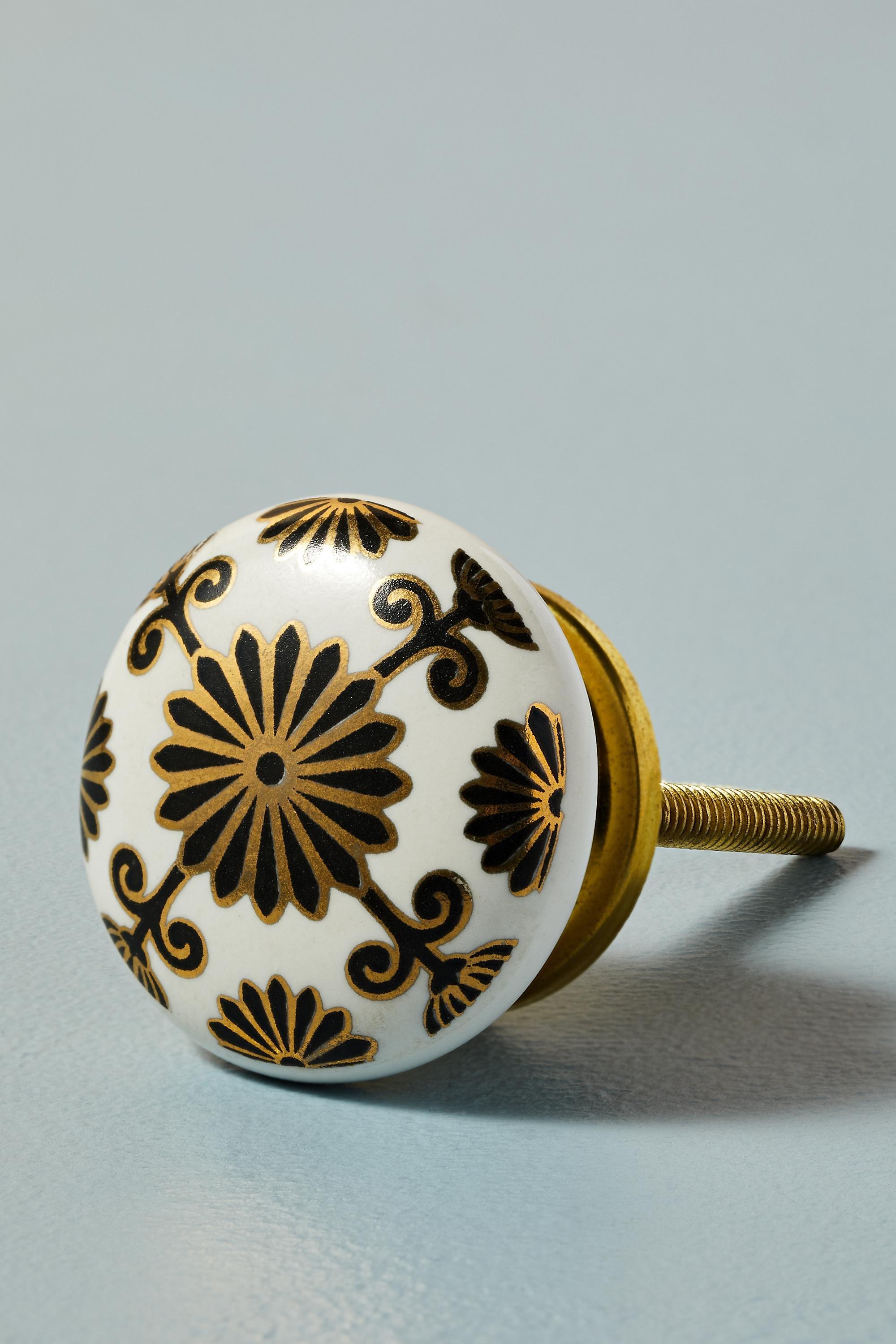 Floral Decaled Ceramic Knob, Brown, A501_0027, large image number 2