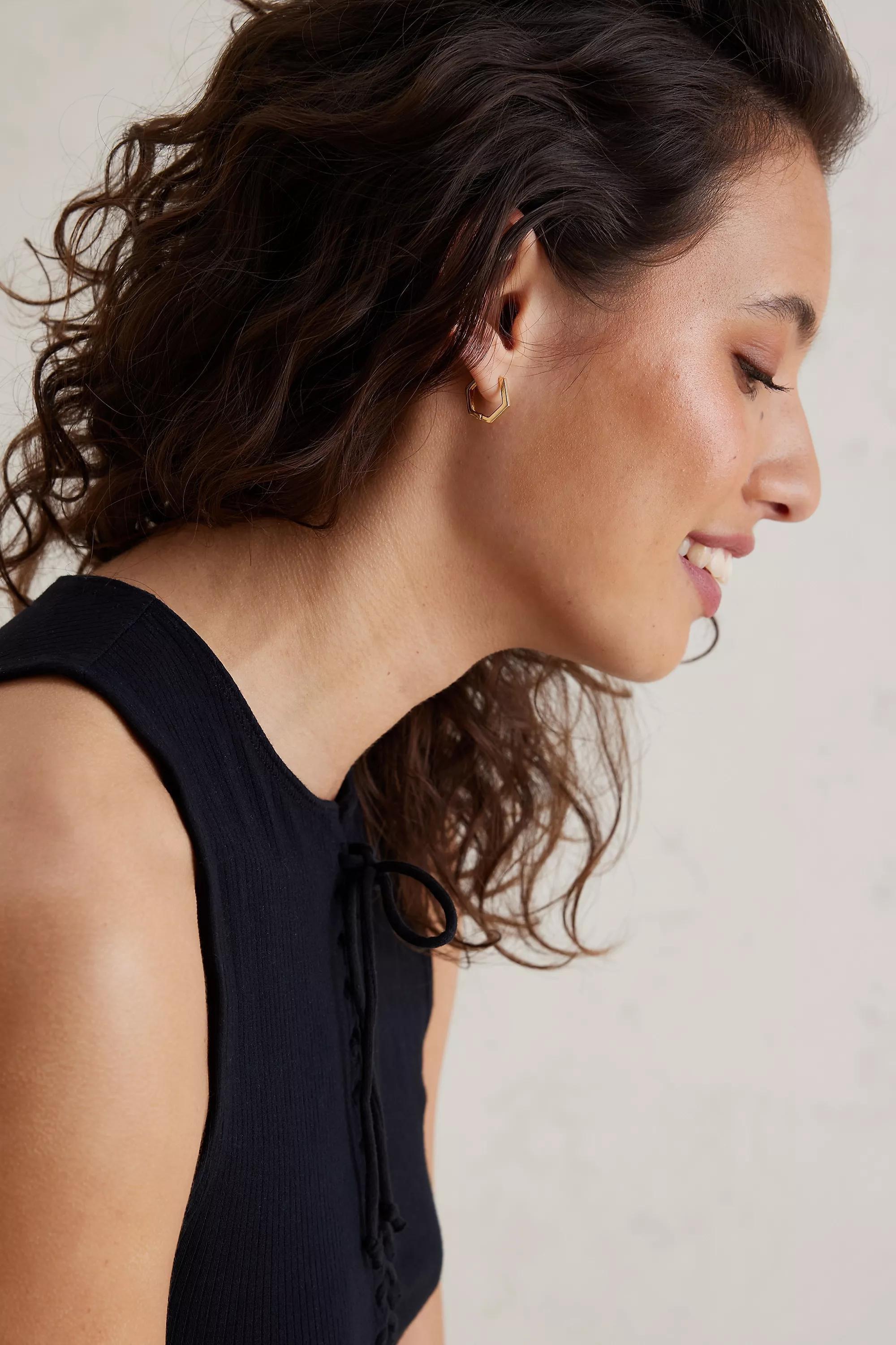 Small Hexagon Hoop Earrings, Gold, Gold, large image number 0