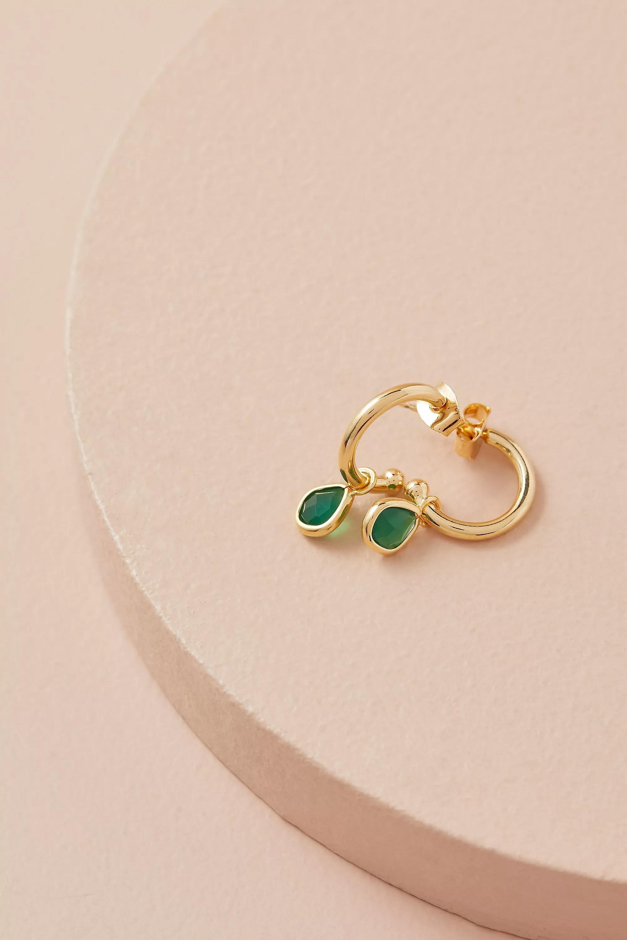 12K Gold Plated Birthstone Hoop Earrings, Green, Green, large image number 0
