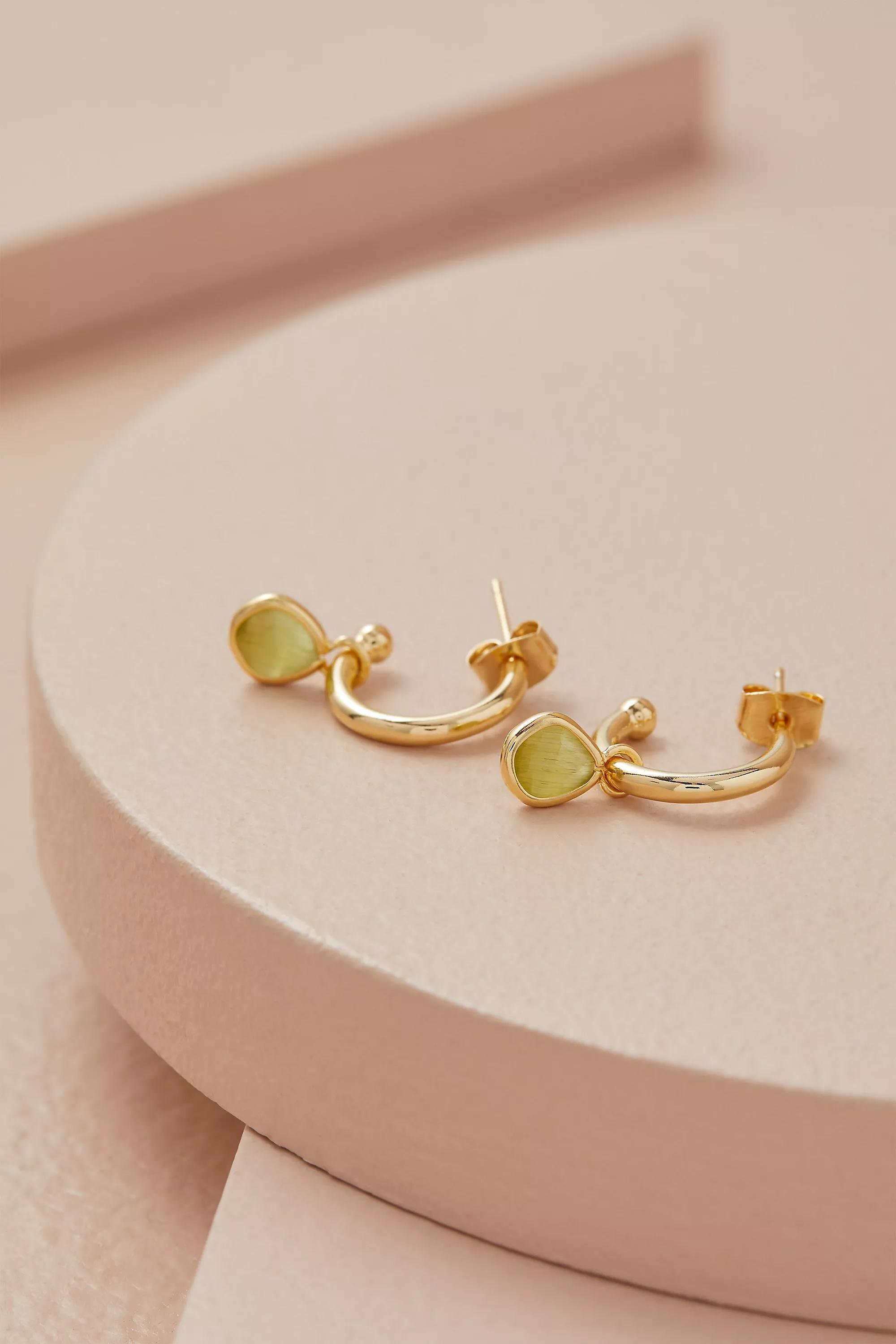 12K Gold Plated Birthstone Hoop Earrings, Green, Green, large image number 3