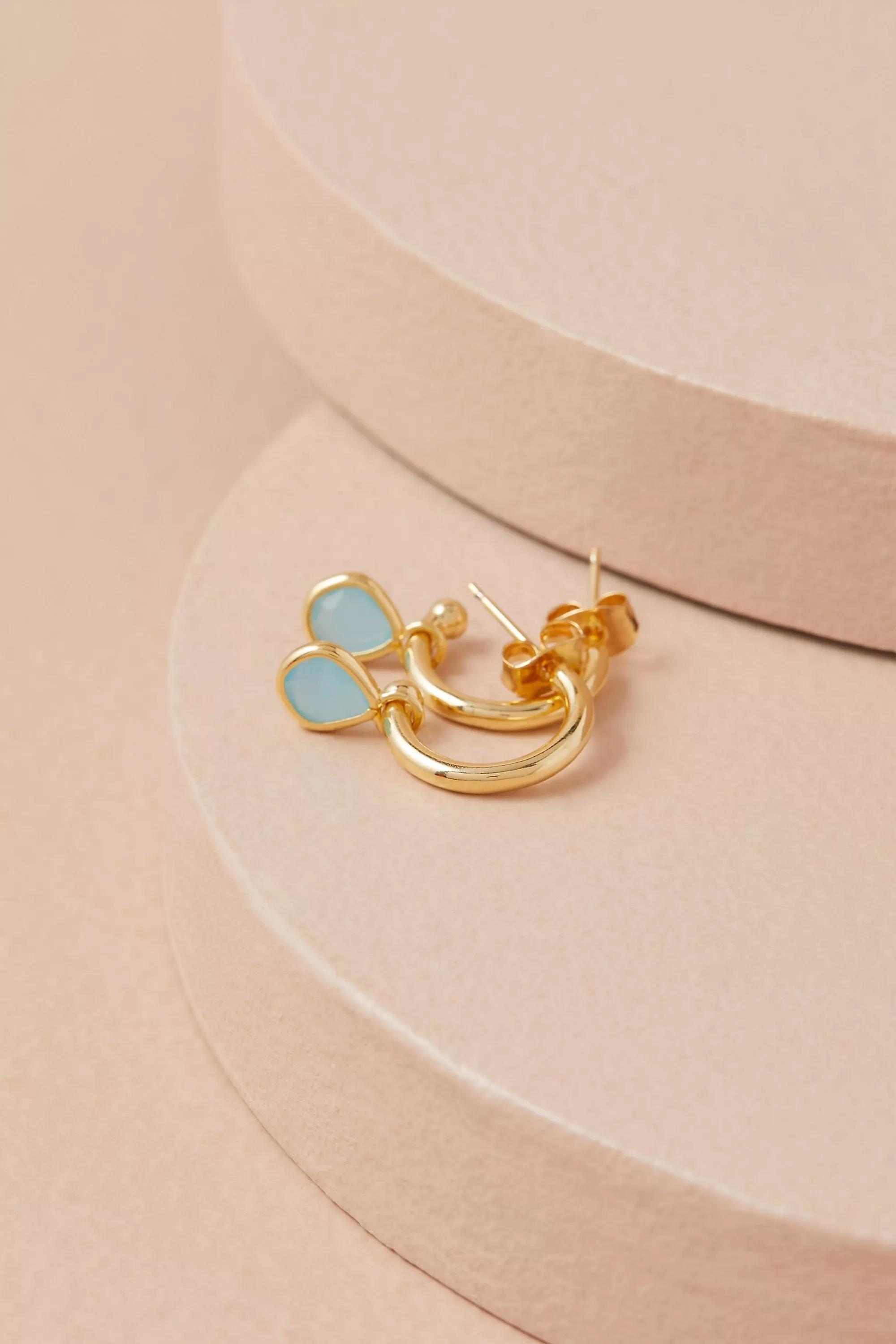 12K Gold Plated Birthstone Hoop Earrings, Blue, A501_0040, large image number 0