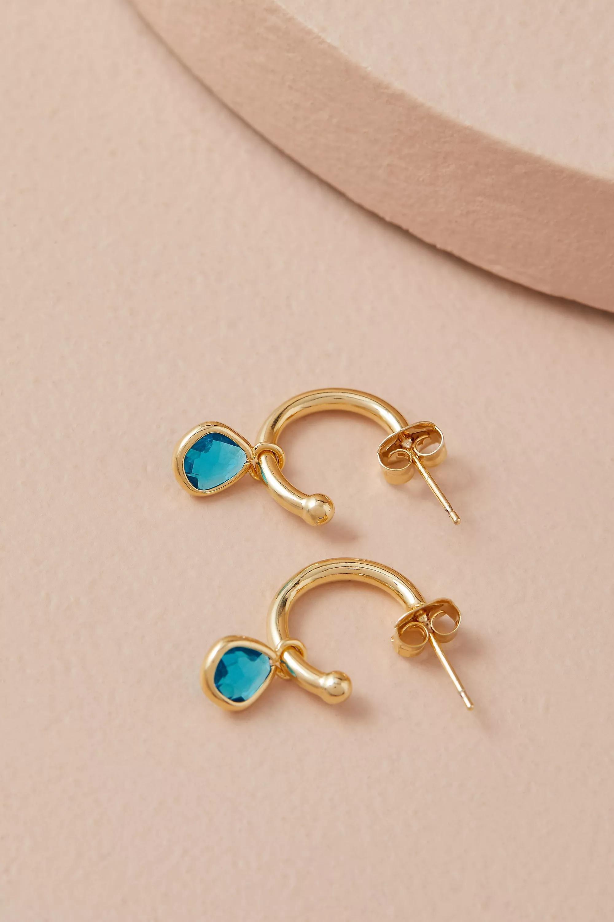 12K Gold Plated Birthstone Hoop Earrings, Blue, Blue, large image number 0