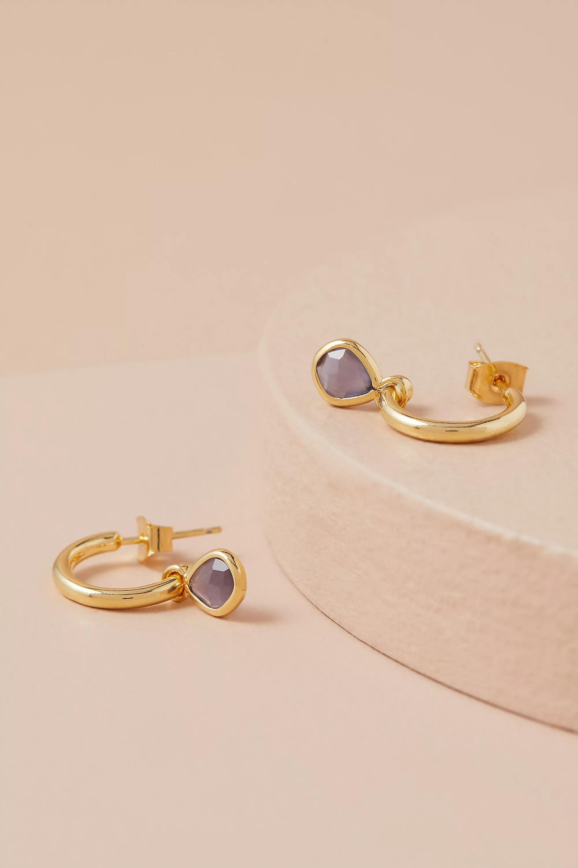 12K Gold Plated Birthstone Hoop Earrings, Purple, Purple, large image number 0