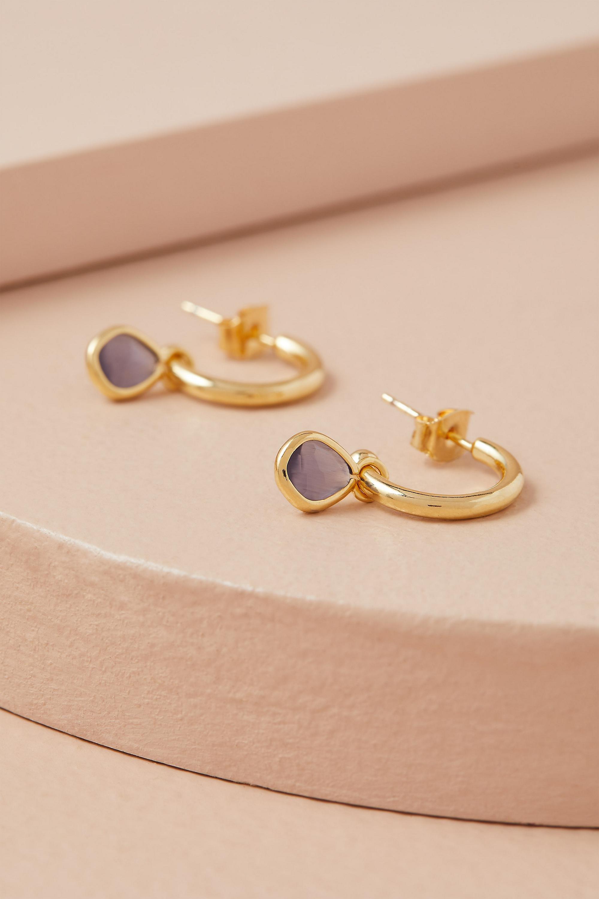 12K Gold Plated Birthstone Hoop Earrings, Purple, Purple, large image number 3