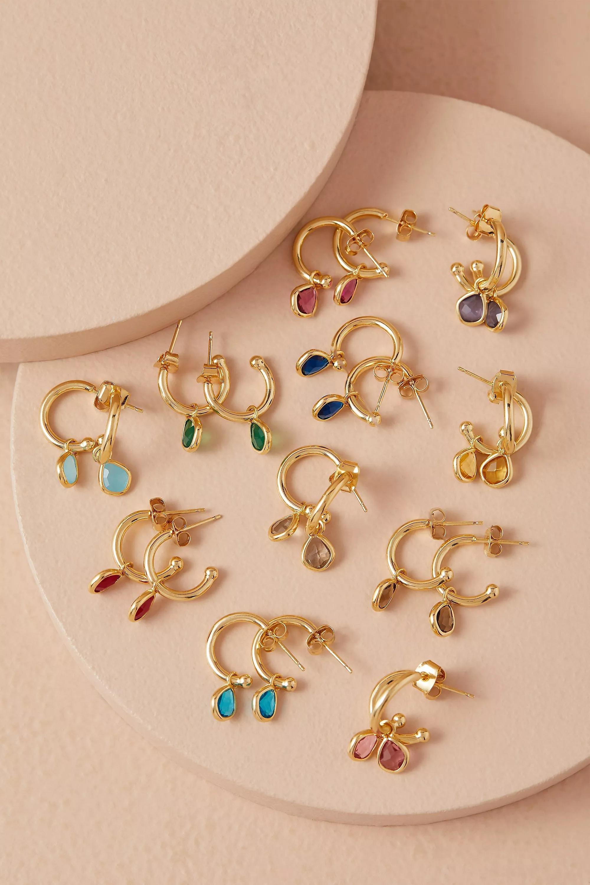 Birthstone Hoop Earrings, Pink, A501_0066, large image number 4