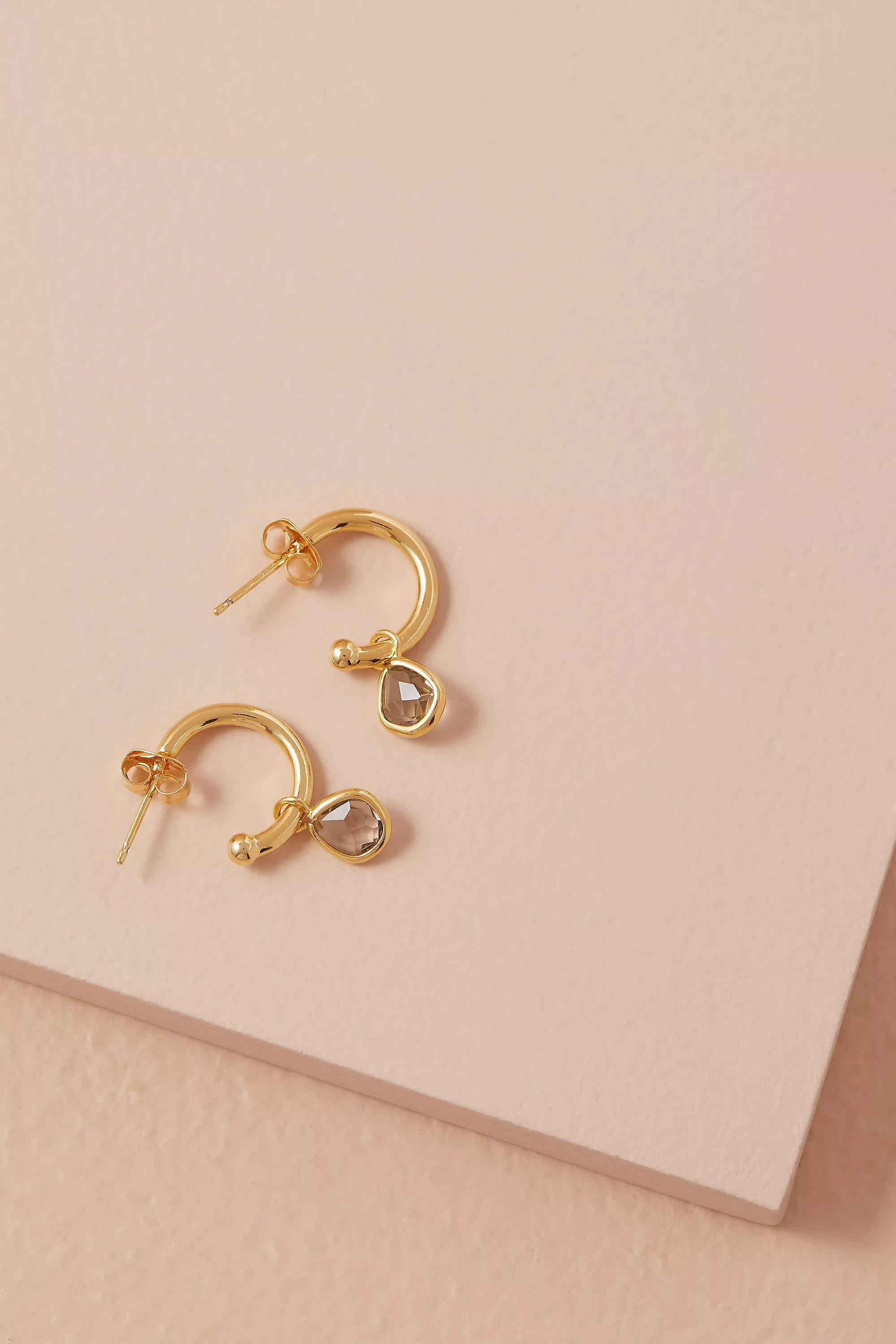 Birthstone Hoop Earrings, Gold, A501_0100, large image number 0