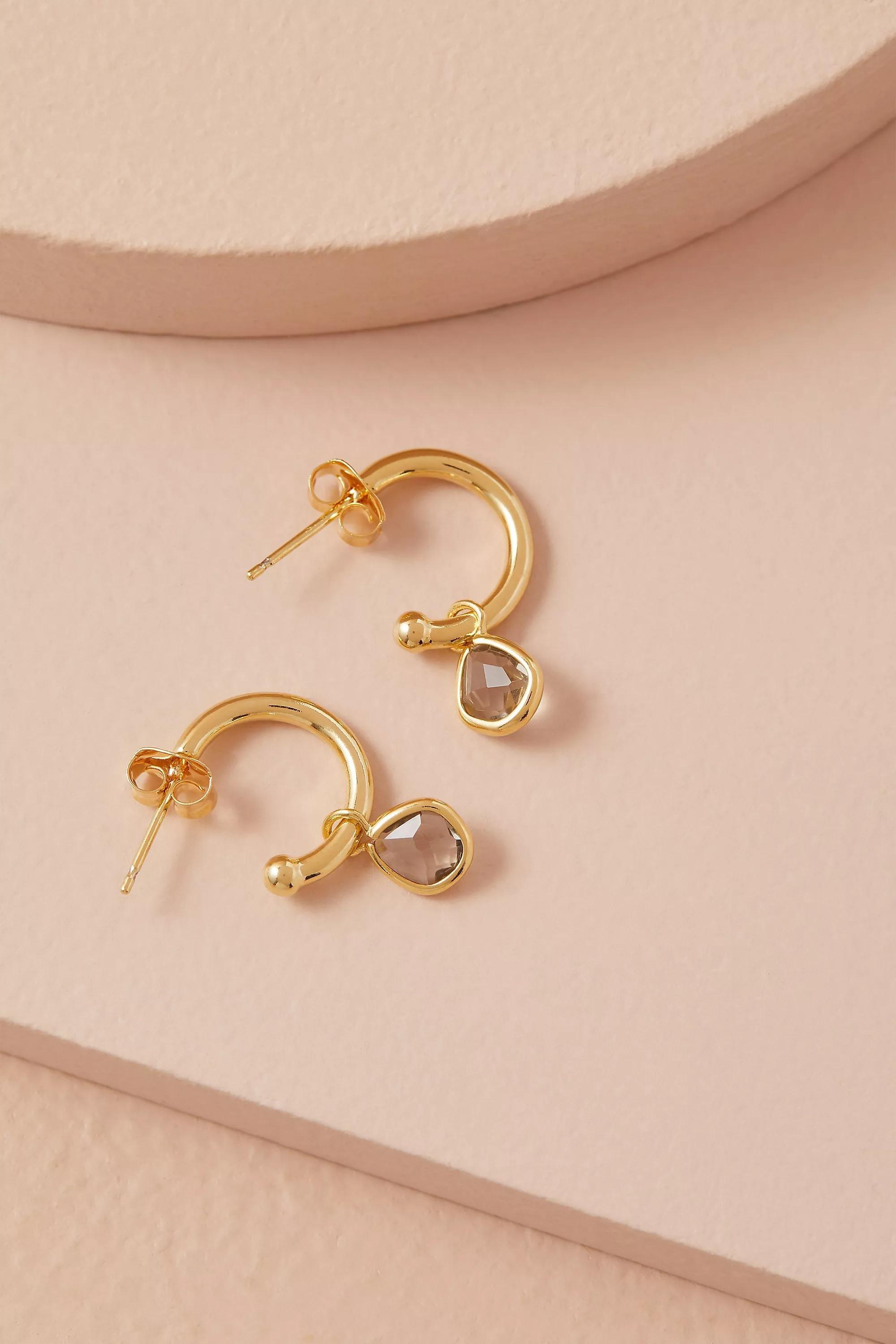 Birthstone Hoop Earrings, Gold, A501_0100, large image number 3