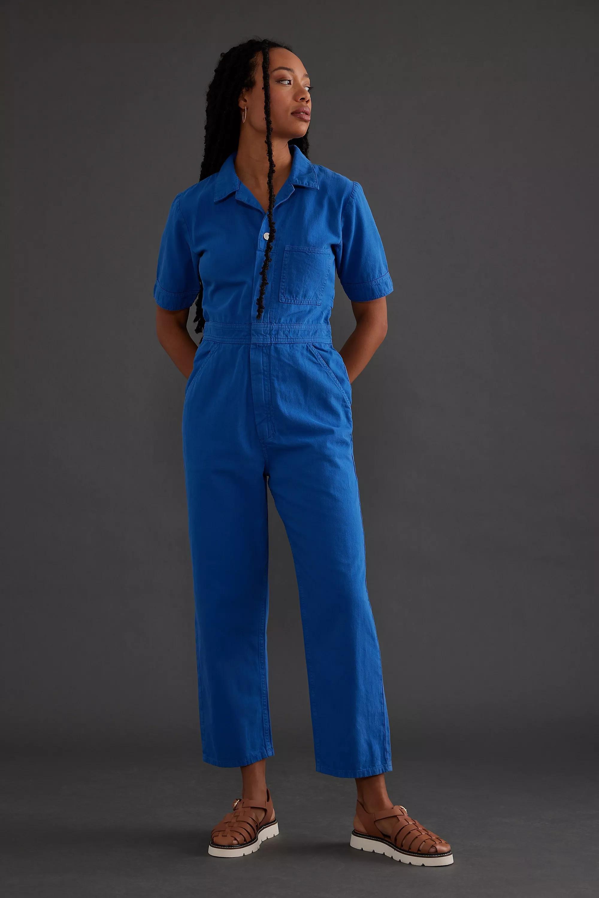 Seventy + Mochi Indie Short Sleeve Denim Jumpsuit, Blue, , large image number 0