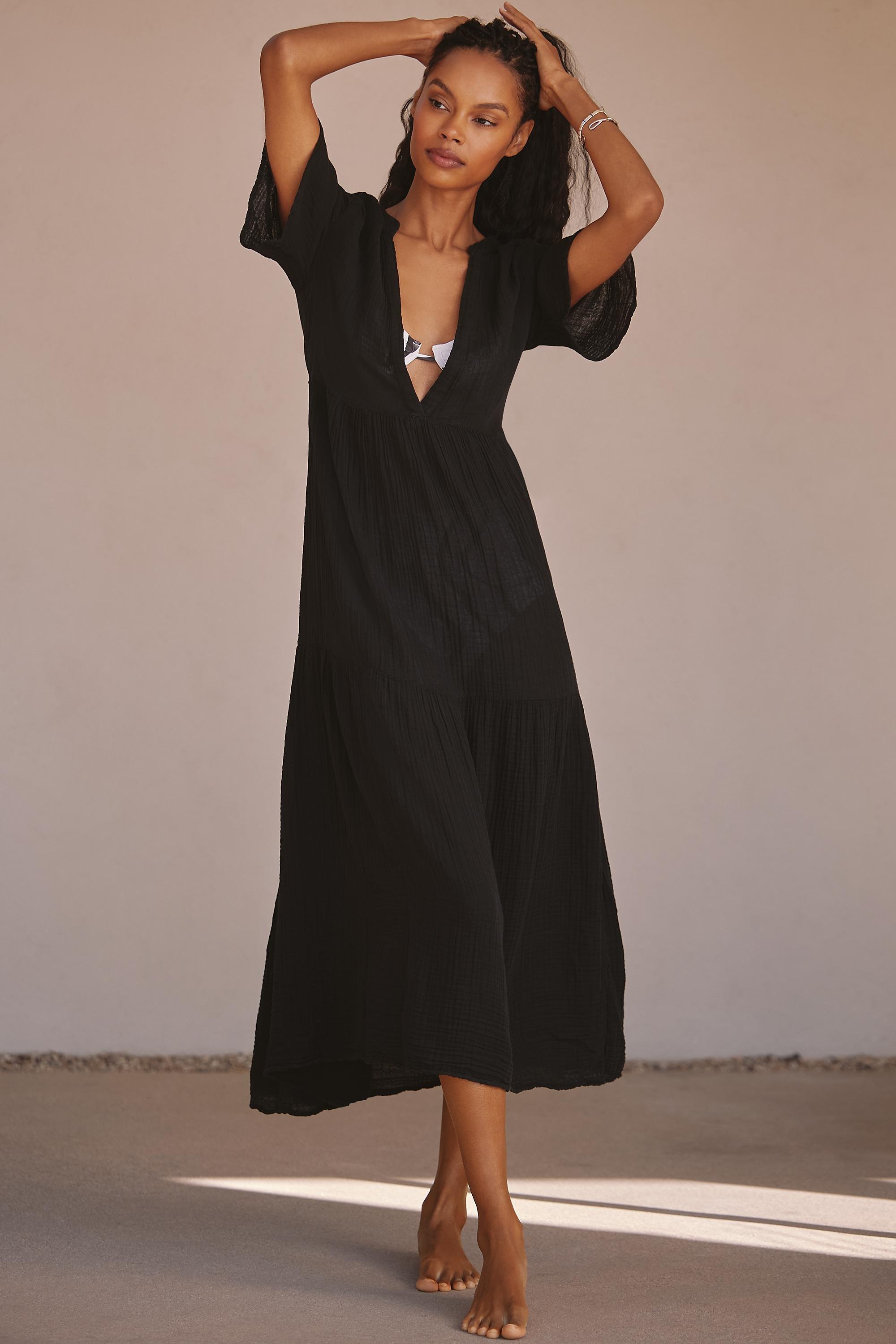 Anthropologie Plain A-Line Vacation Maxi, Black, Black, medium