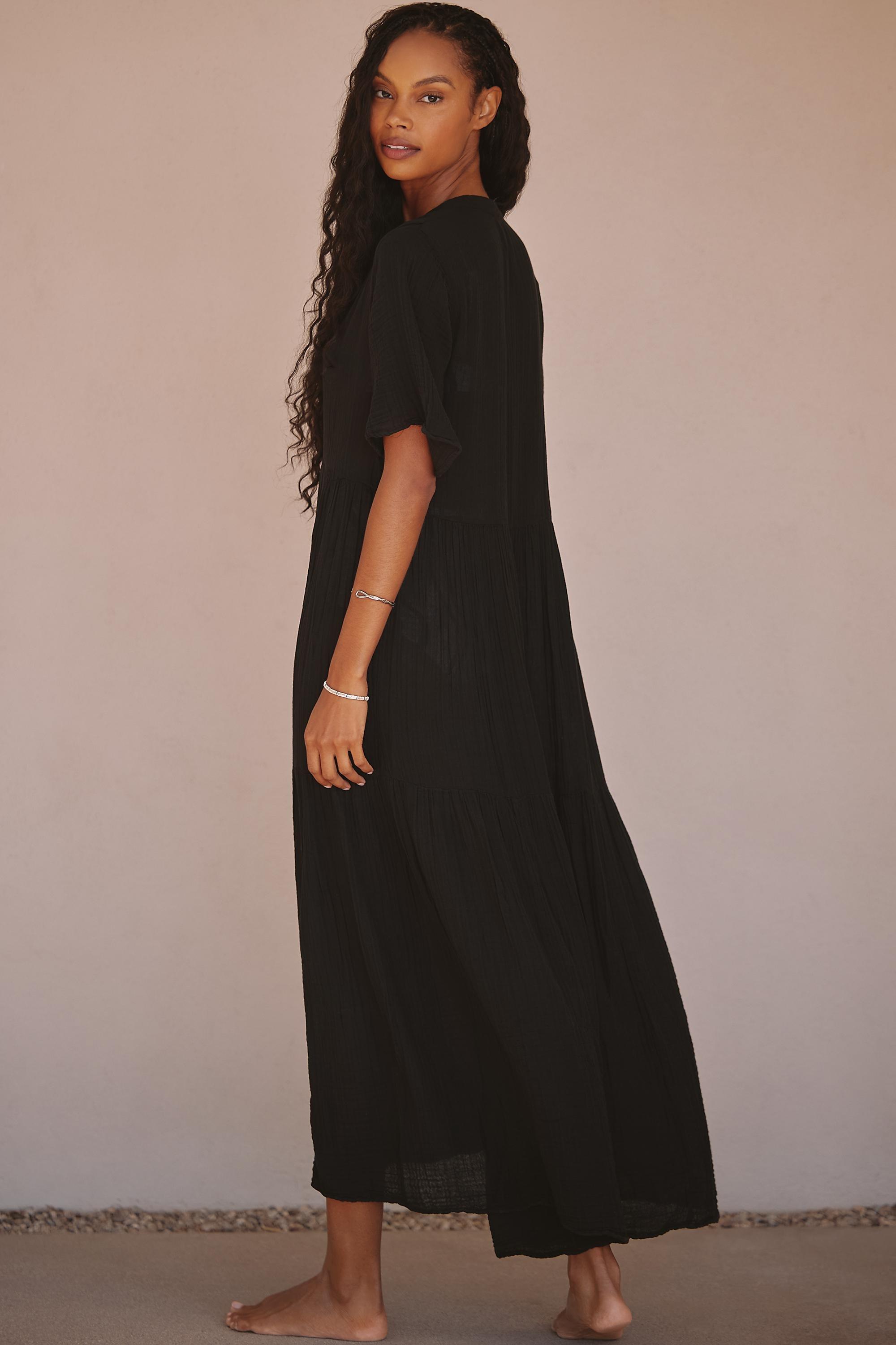 Anthropologie Plain A-Line Vacation Maxi, Black, Black, medium