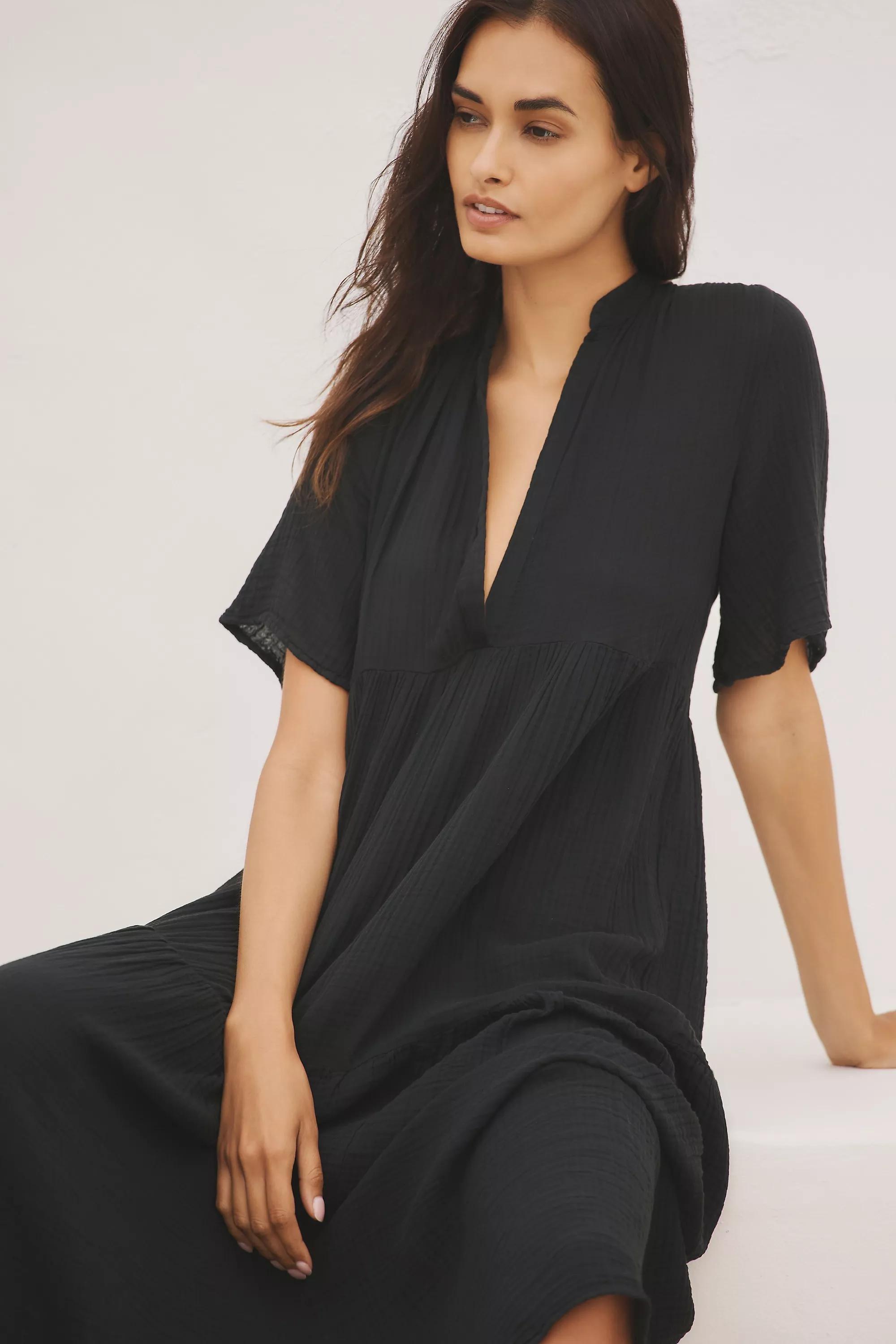 Anthropologie Plain A-Line Vacation Maxi, Black, Black, large image number 3