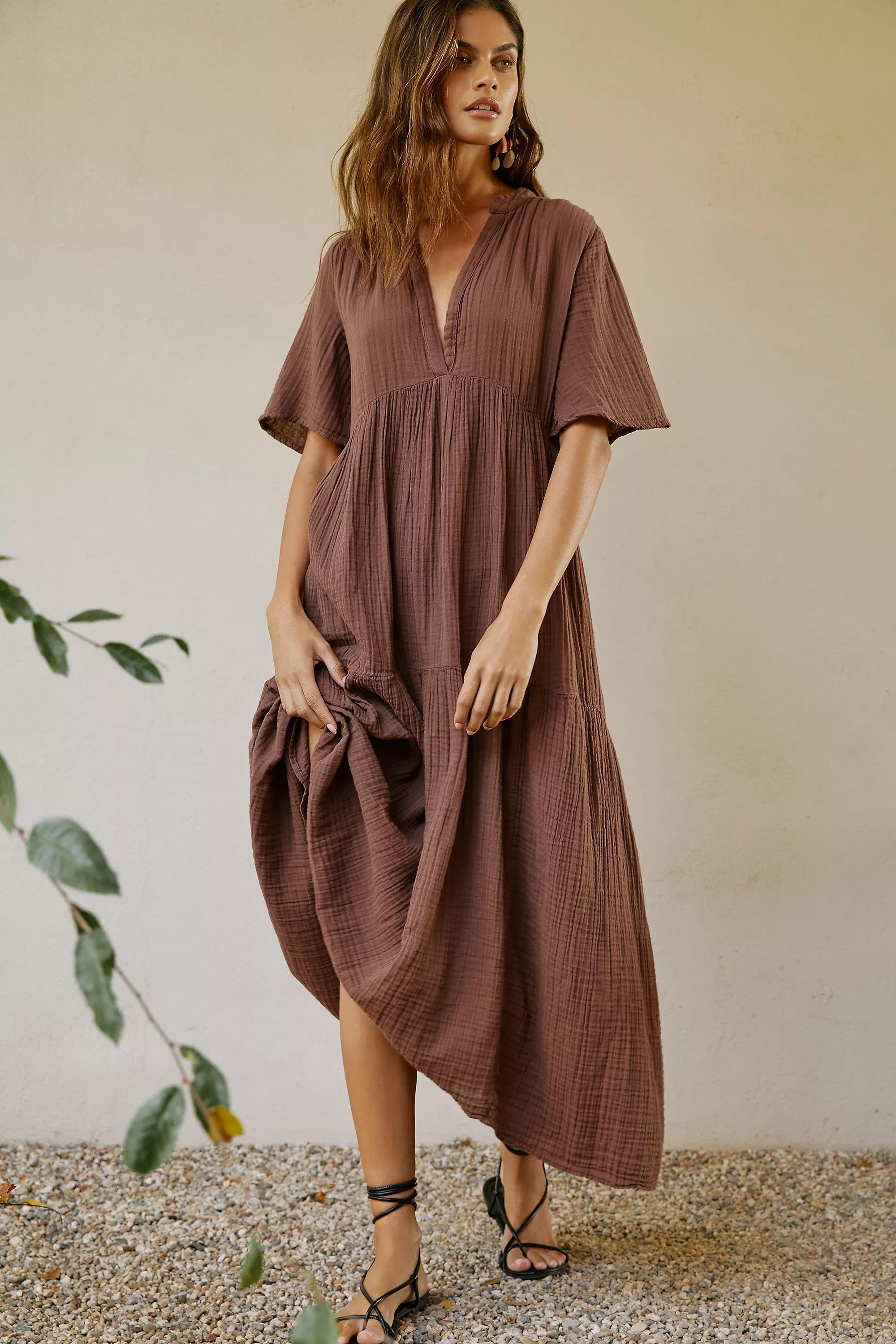 Anthropologie Textured A-Line Bohemian Maxi, Brown, , large image number 0