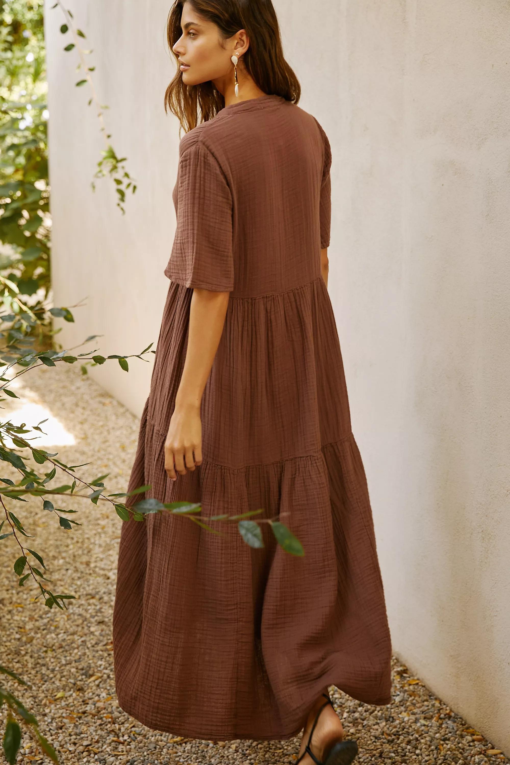 Anthropologie Textured A-Line Bohemian Maxi, Brown, , large image number 1